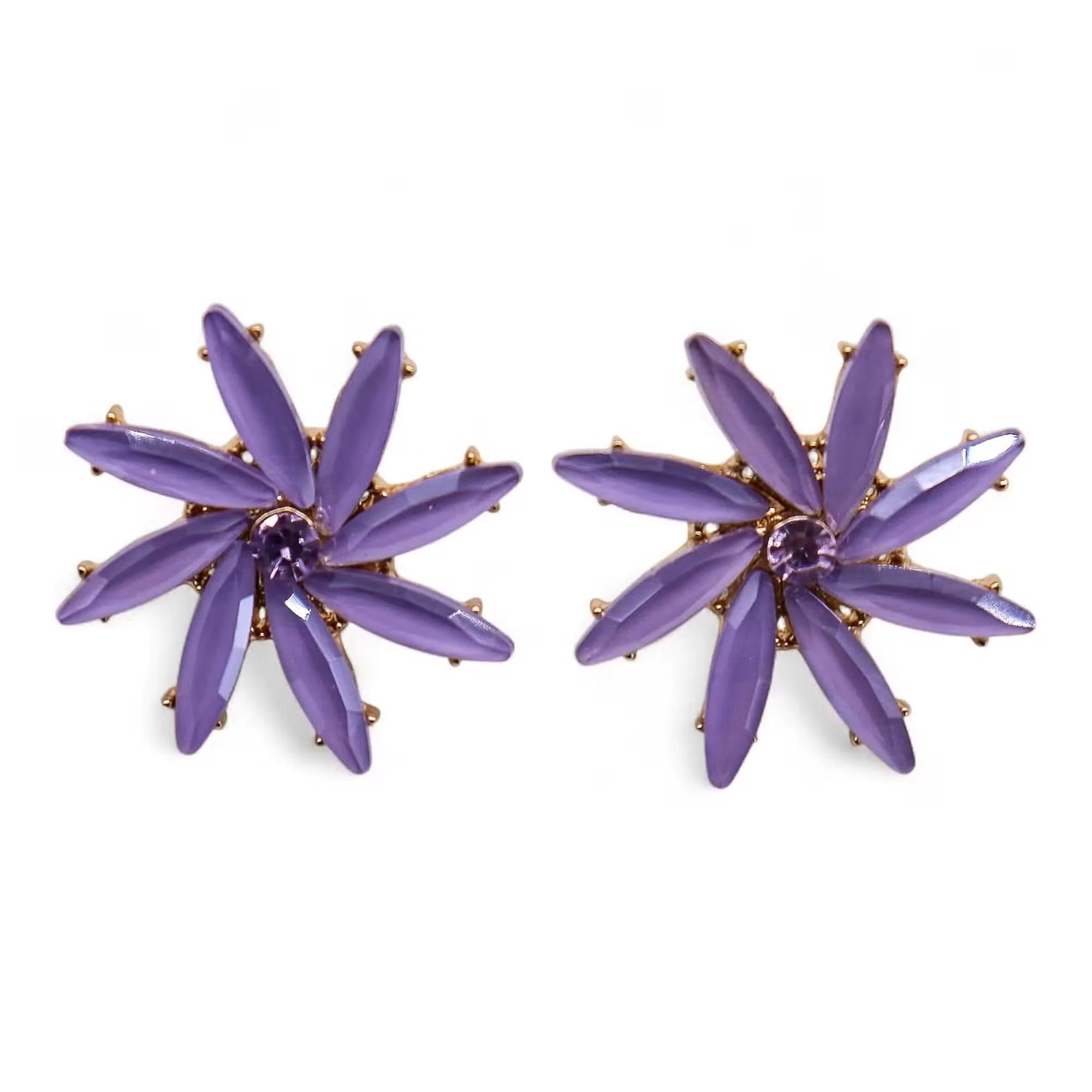 Vintage Glass Flowers Earrings (Lavender)