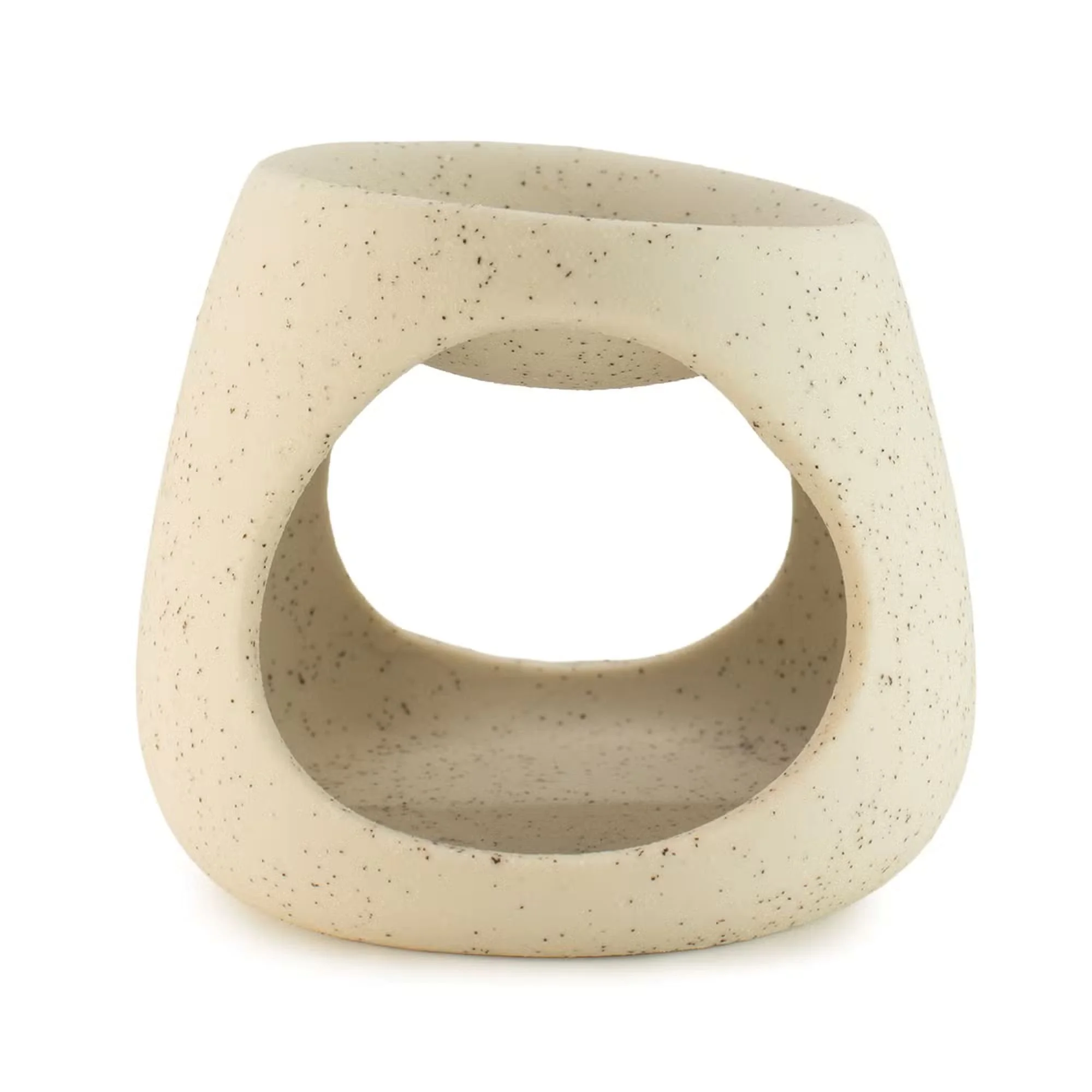Ceramic Zen Oil Burner - Round Pebble (Speckled Off-White)