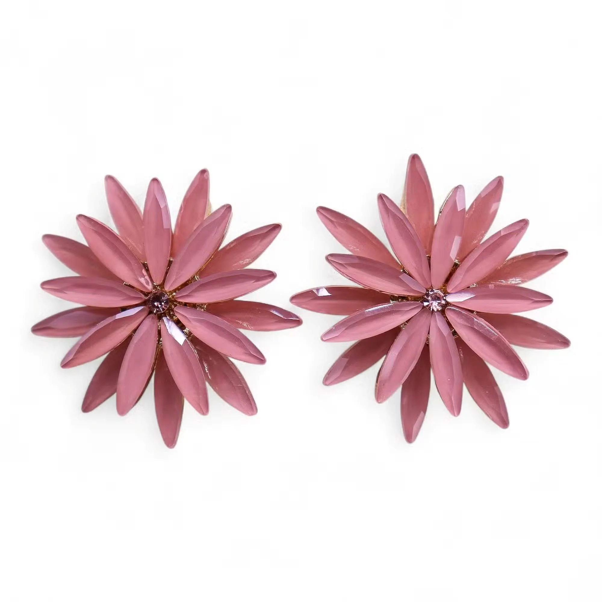 Vintage Glass Flowers Earrings (Soft Pink)
