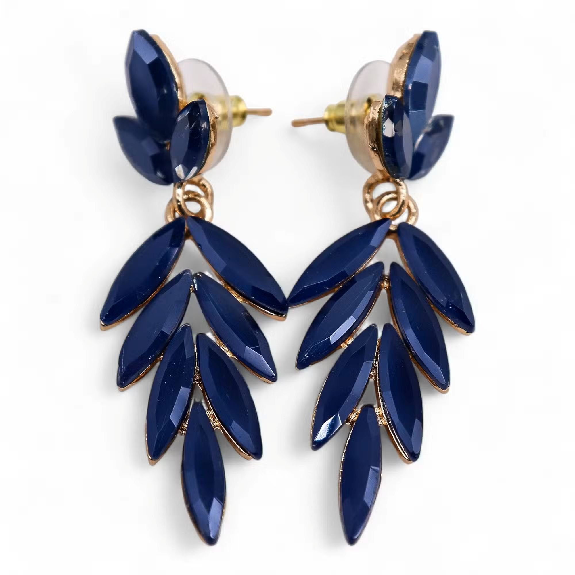Vintage Glass Long Drop Earrings (Royal Blue)