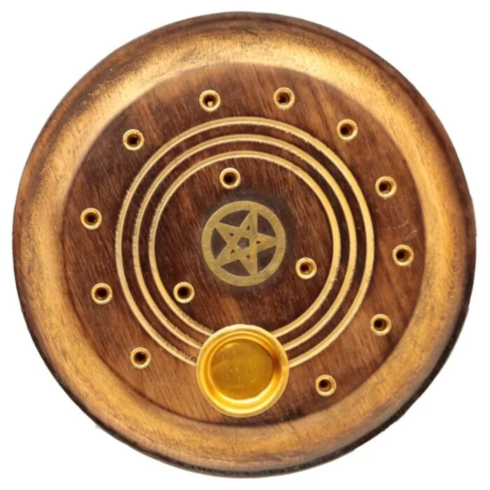 Decorative Round Pentacle Wooden Incense Burner