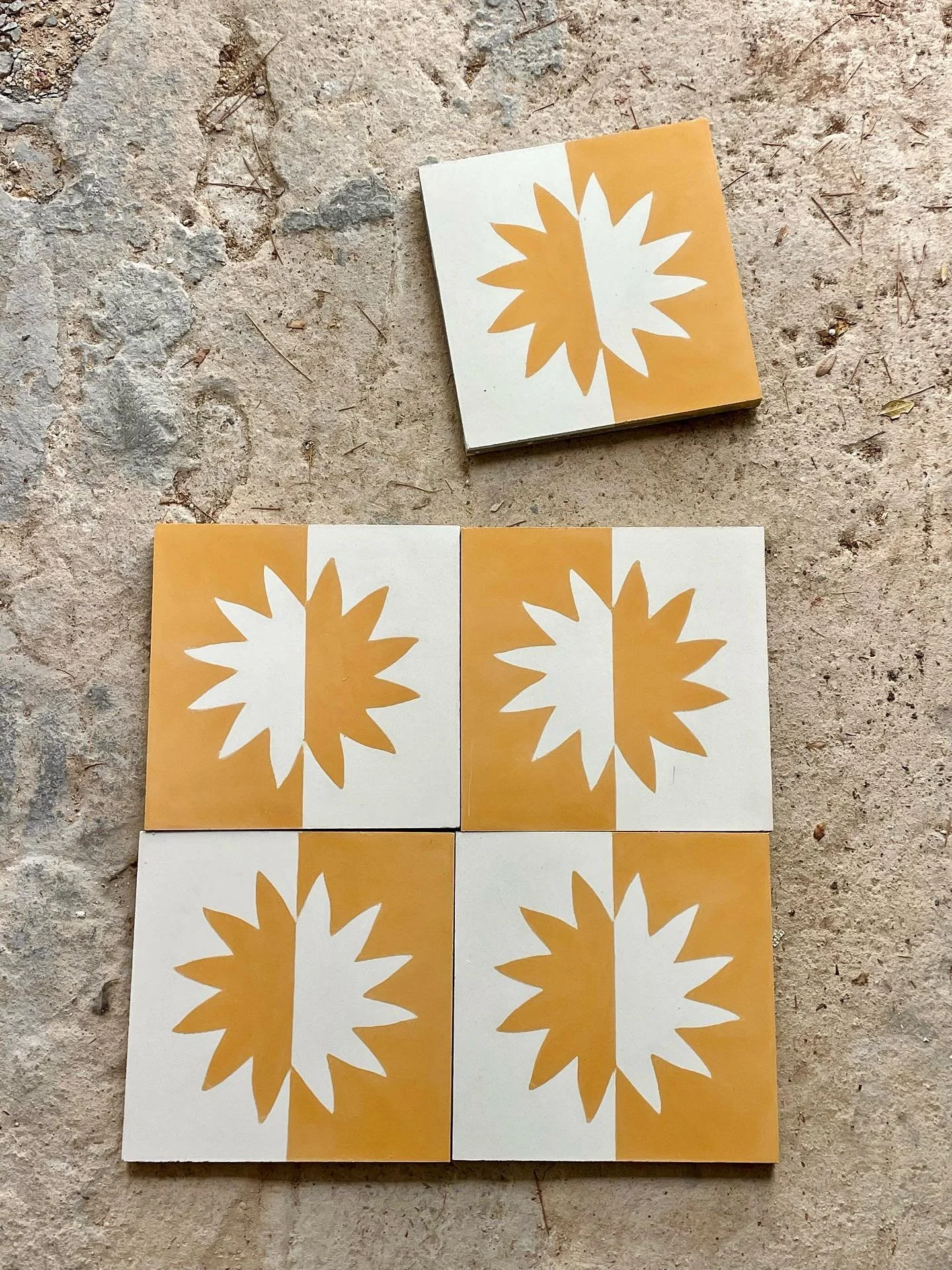 The bespoke sun tiles for the mini bar have arrived 🥹🌞 @huguetmallorca