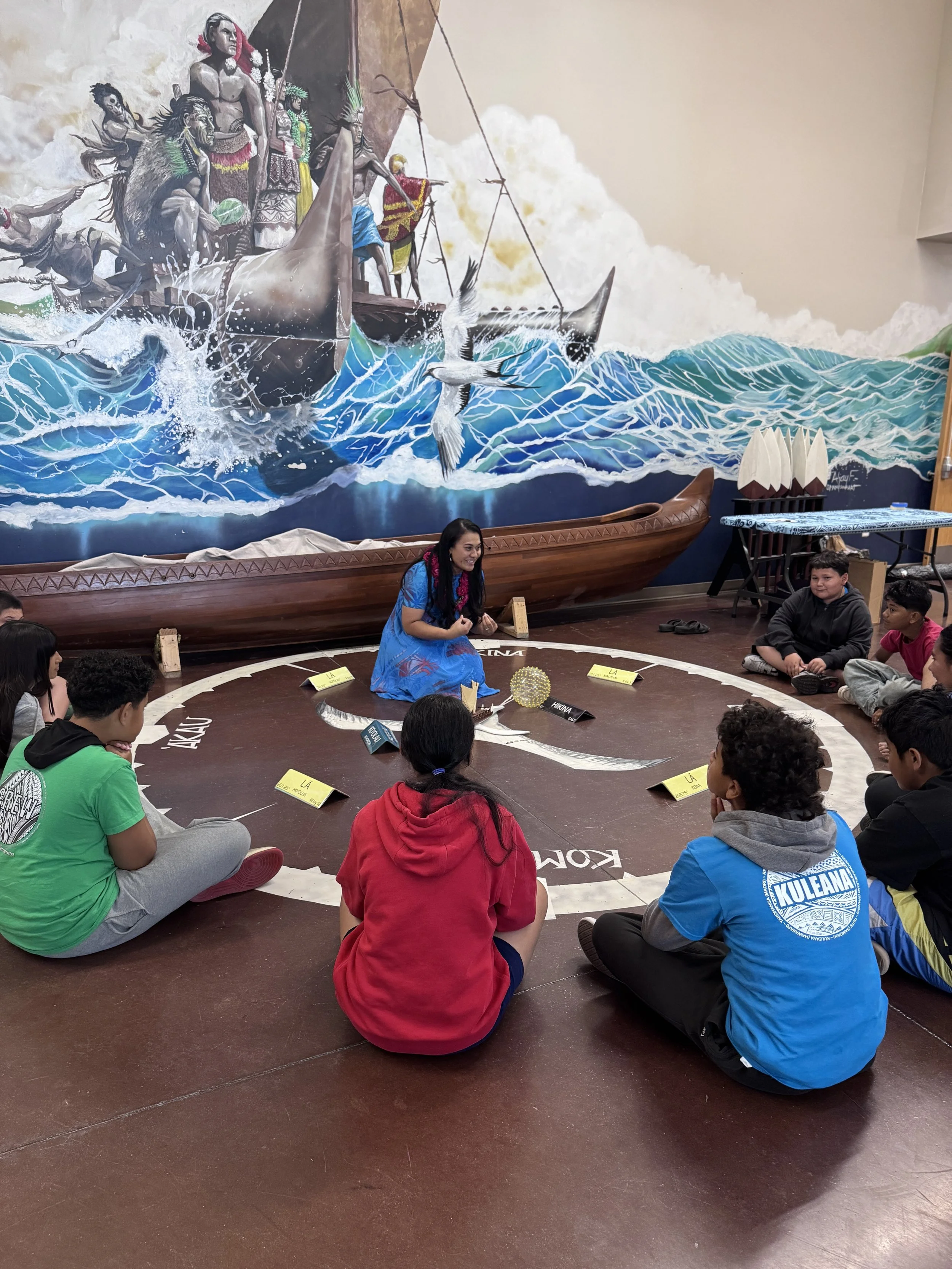 Pacific Heritage Academy students learn how to navigate the ocean utilizing the star compass. 