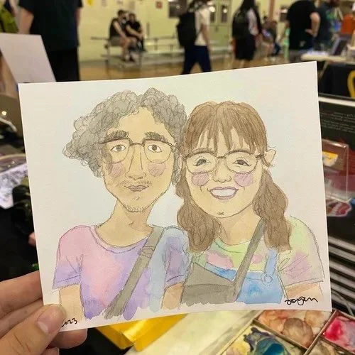 I&rsquo;ll be doing cartoon portraits from 12pm to 4:30pm this Saturday April 11th at PAI Uptown! @paitoronto @chefnuitregular - Get a lovely couple portait for $20! I can also draw pets ❤️ All drawings will be done in watercolour. Enjoy amazing Thai
