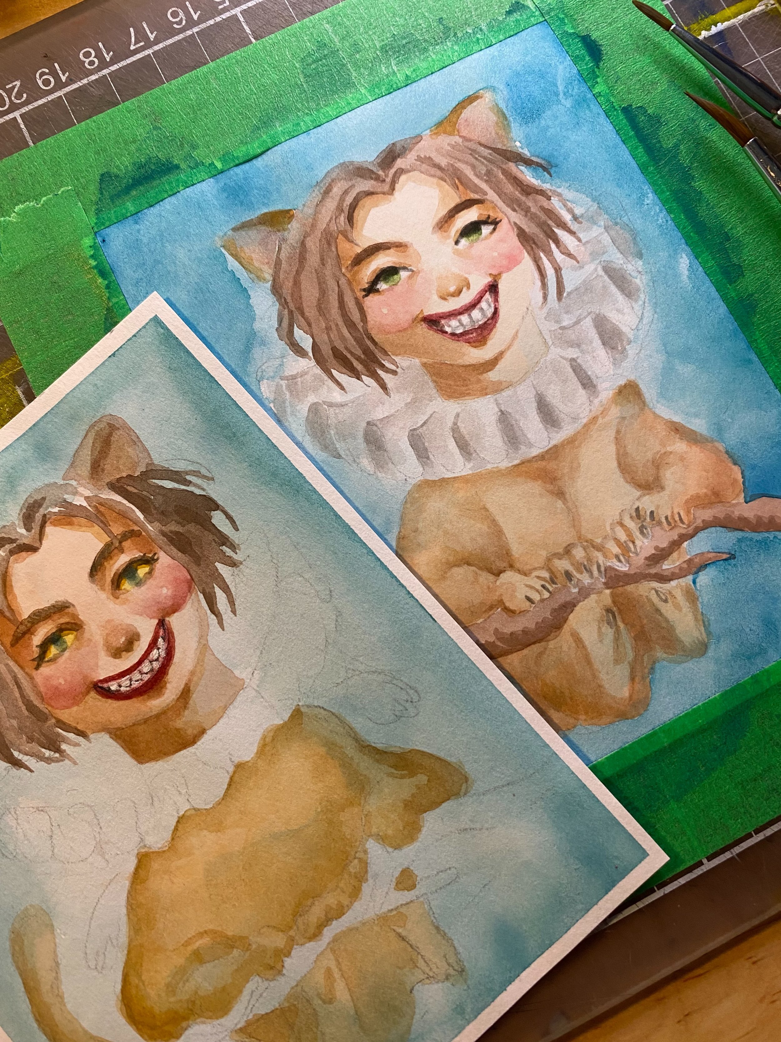 I messed up the mouth on the left and forgot to add wings on my second try 😬 but I&rsquo;m happier with it!  Sometimes I&rsquo;m afraid of redrawing or repainting my work because it loses the original feel of the sketch but u gotta let goooo. This i