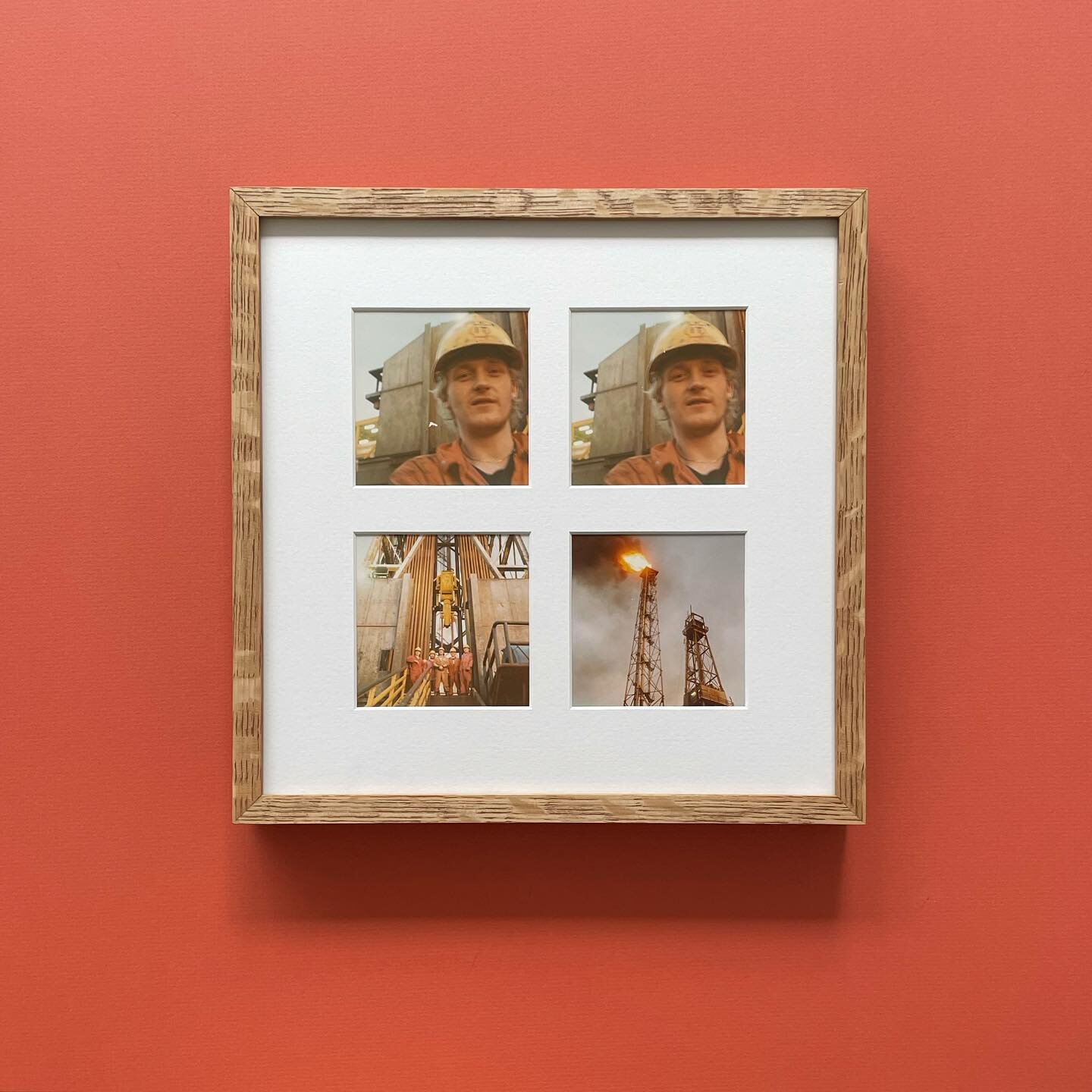 Oil rig Polaroids in multi aperture mount. Framed in light brown stained oak ⛽️🏗