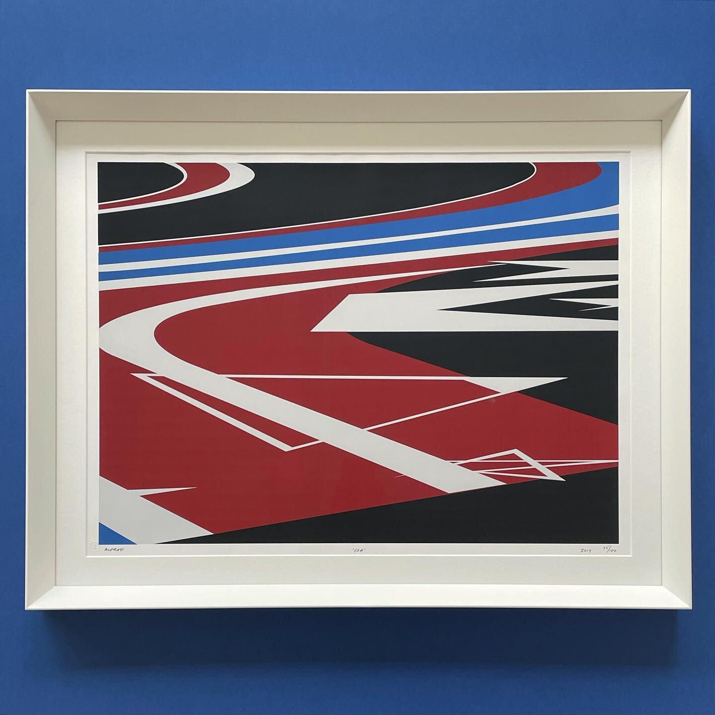 Silkscreen print of Circuit of the Americas @cota_official by Brian Alfred @alfredstudio 

Framed in tulip with an angled profile, sprayed white 🏎