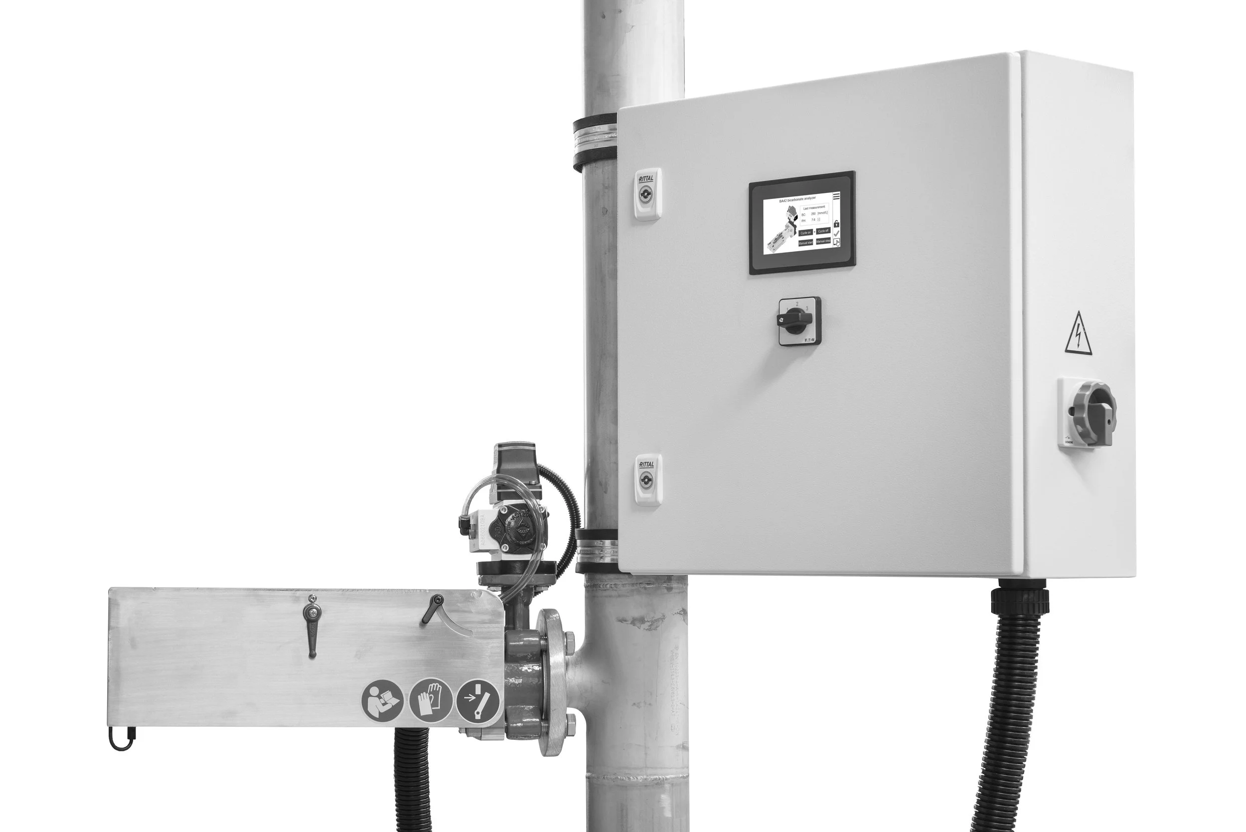 Industrial control panel with pipe and electrical conduits
