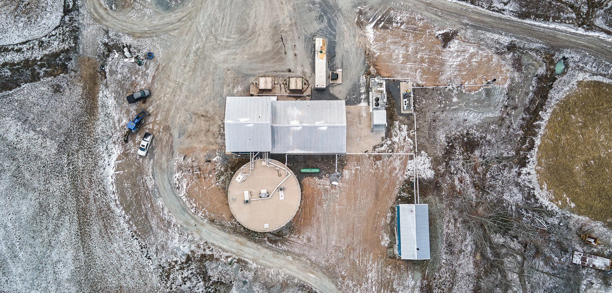 An overhead view of the Biogas Facility at Courthouse Hill Farm