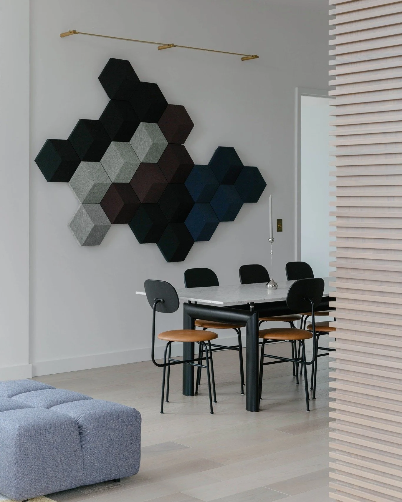 Functional but make it art.

@bangolufsen  Beosound was a great addition to the living room design for our LES project in NYC. A sculptural sound system that also absorbs city sound. Since this was a new-construction building and the client didn't wa