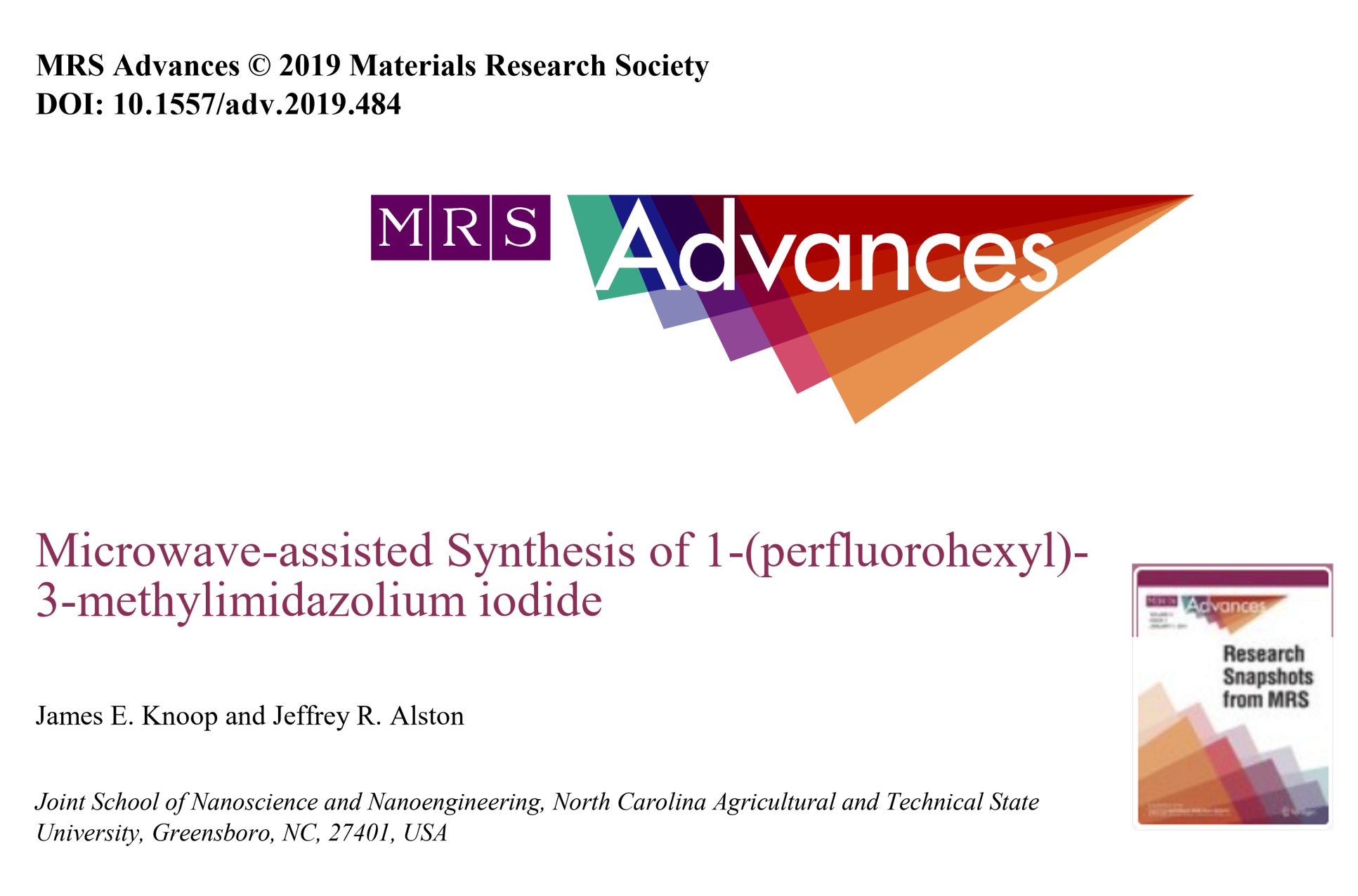 Microwave-assisted Synthesis of 1-(perfluorohexyl)-3-methylimidazolium iodide