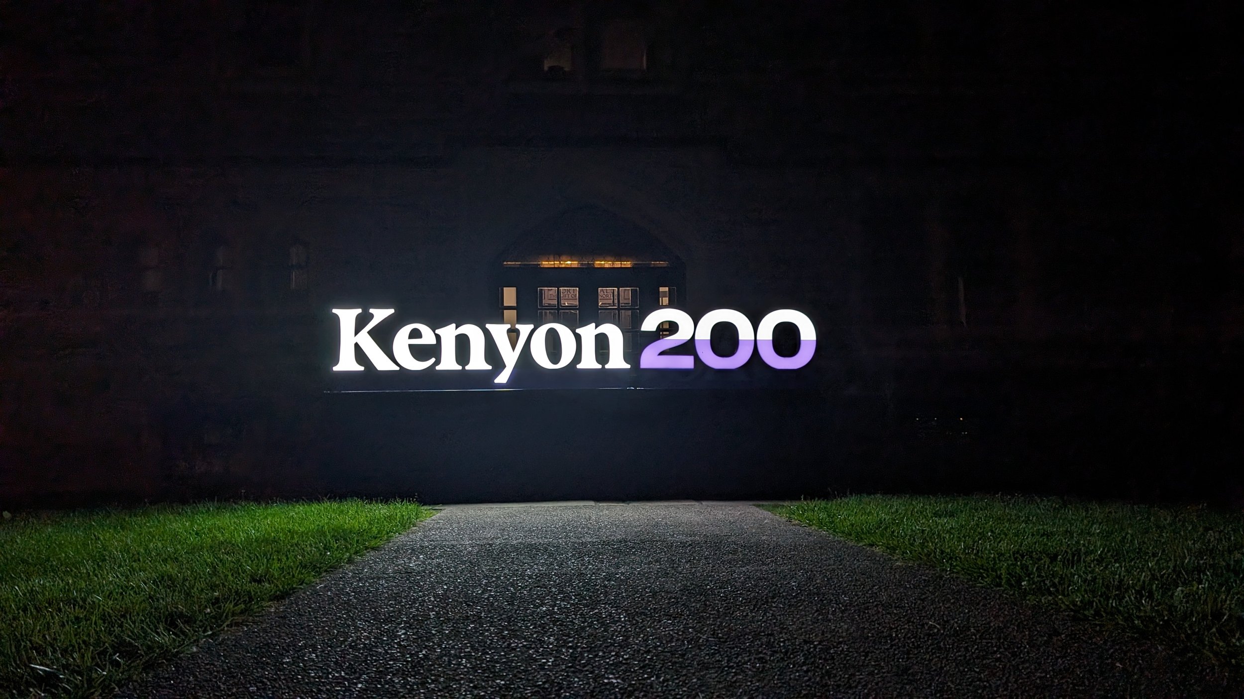 Illuminated campus logo sign for Kenyon College // Campus Branding // Woodshed Creative