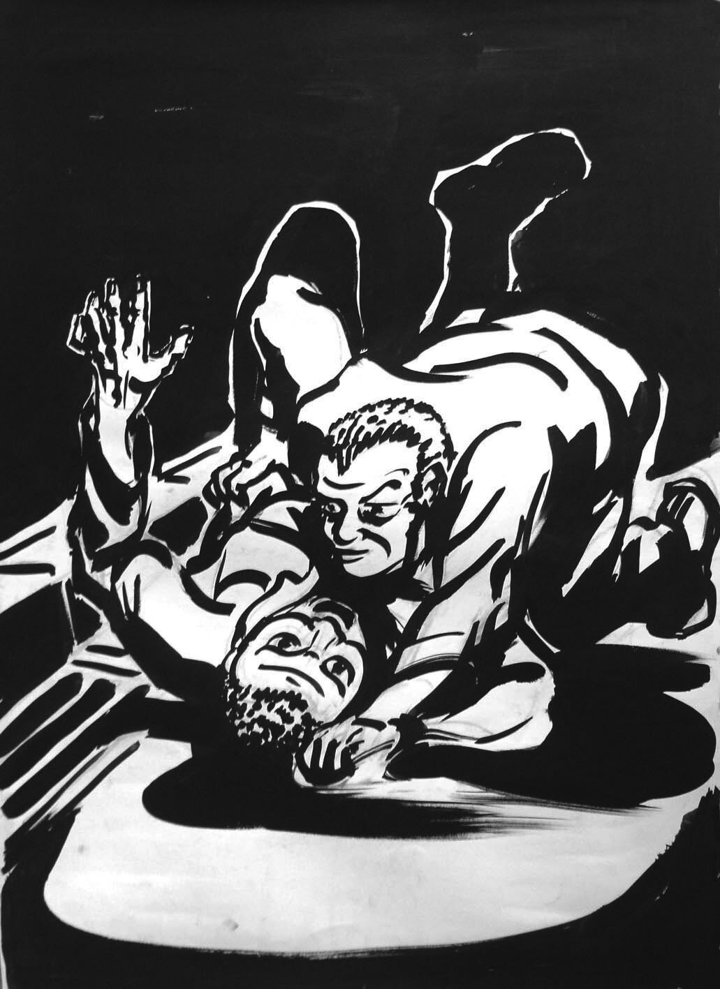 'Cain and Abel sketch'  black ink on paper 12"x 9"