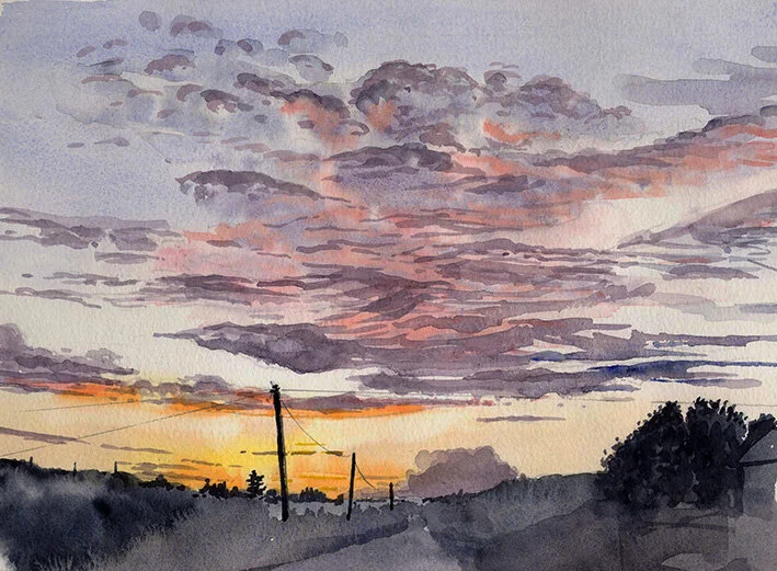 'Ranafast sunset' watercolour on paper 12"x 9"