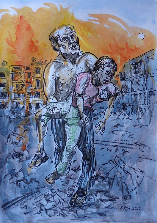 Gaza 4
Ink and watercolour on paper