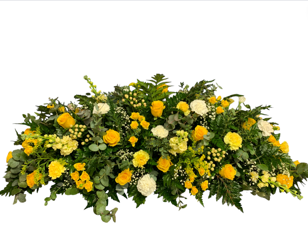 A Mixed Yellow and White Casket Spray