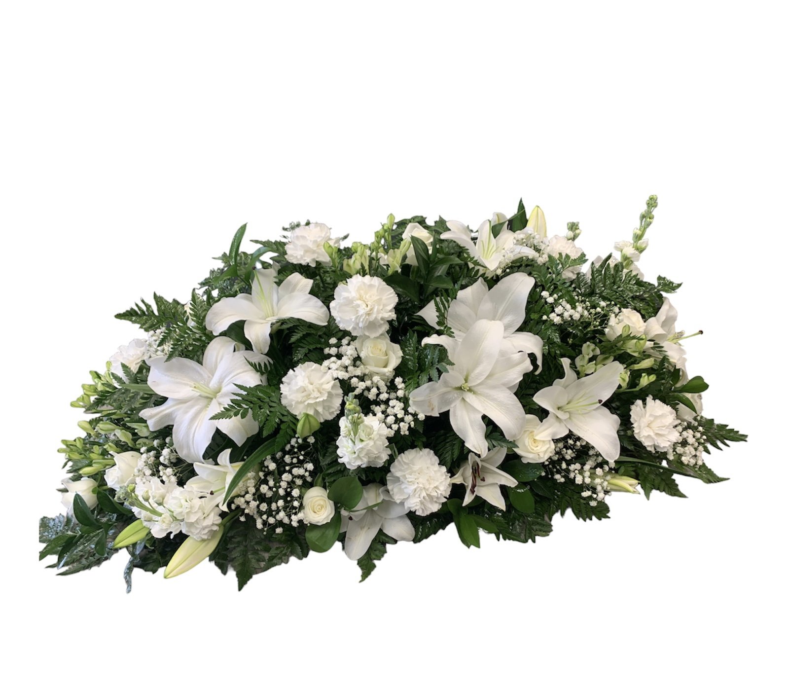 White Casket Spray including Lilies