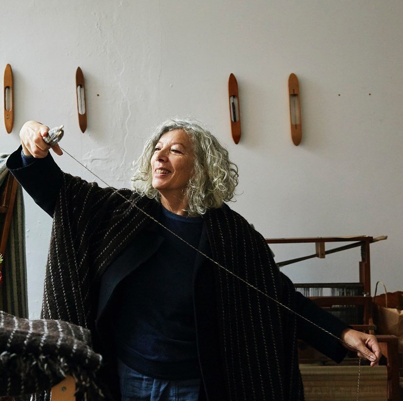 The Weaving Shed in Stroud, wearing one of my shawl/wraps for the photo shoot with Emli Bendixen for Hole and Corner. Woven in wool from the fleeces of Welsh Black Mountain sheep sold as part of the artists support pledge.
.
240cm x 80cm &pound;110
.