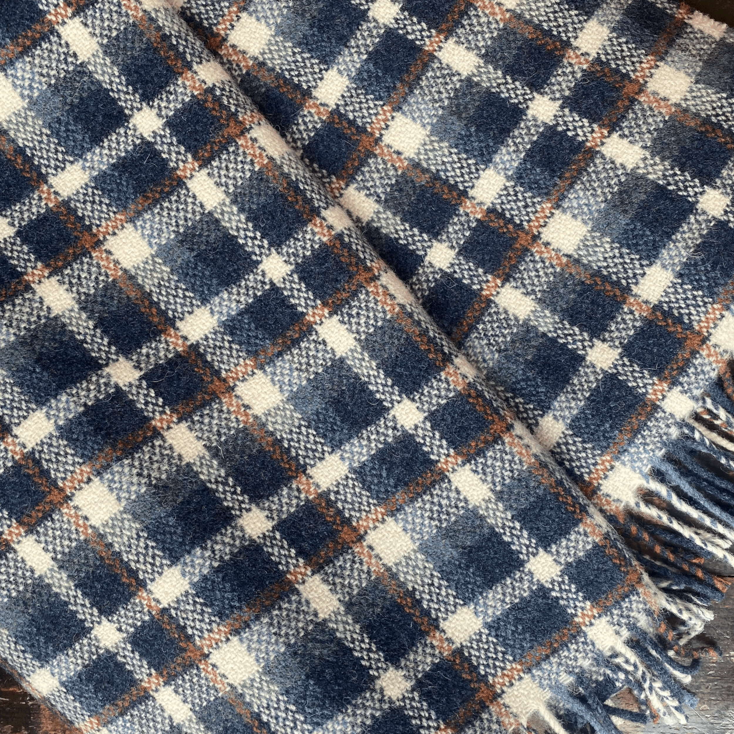 Limited Edition 100% Merino Wool Nautical Blue Blanket in Check