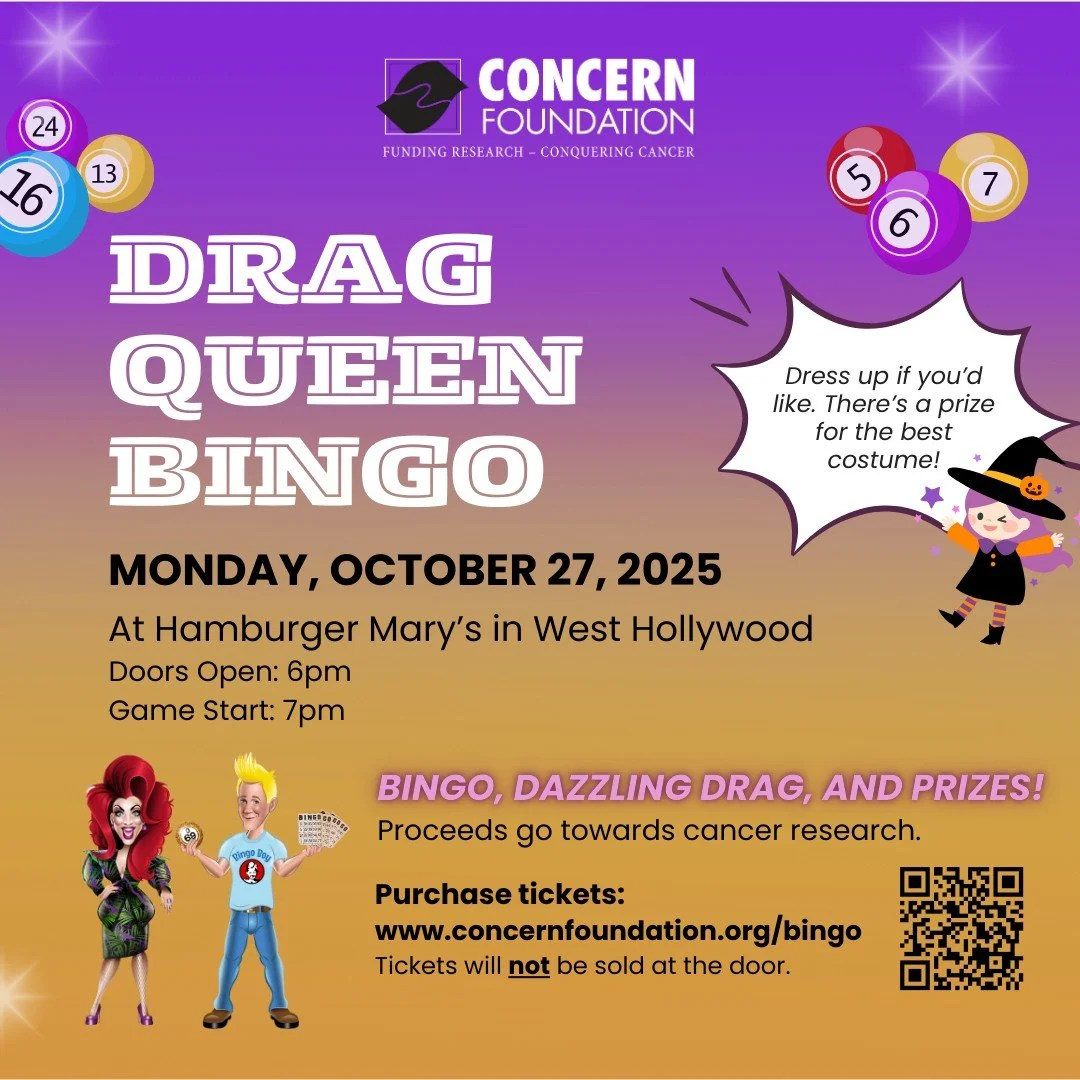 ✨Get ready for bingo, drag, and a whole lot of fabulous fun!✨
Join us at @hamburgermarysweho on Monday, October 27th for Drag Queen Bingo! 👠🎉

Come to play, laugh, and support life-saving cancer research. 💛

🎃 Dress to impress (there&rsquo;s a pr