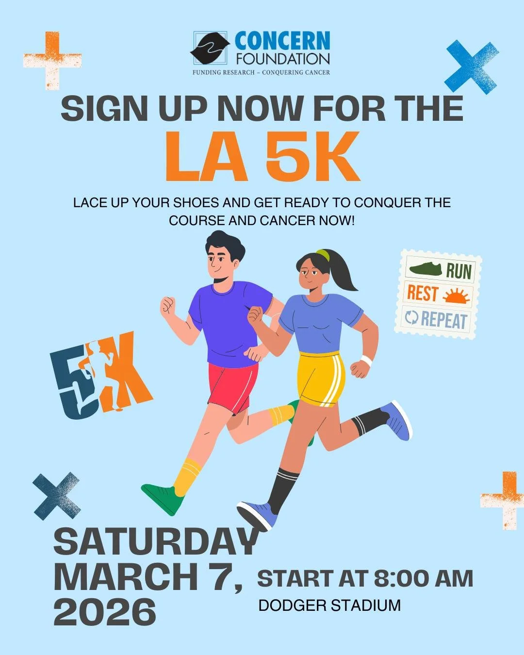Be part of something meaningful on Saturday, March 7 at 8:00 AM at Dodger Stadium. Walk, run, jog, or stroll, all ages and abilities welcome!

By joining Team Concern, you&rsquo;ll help raise critical funds for cancer research and support programs. S