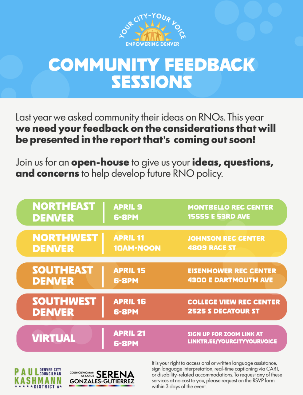 Your City Your Voice Community Feedback Sessions: Northeast Denver