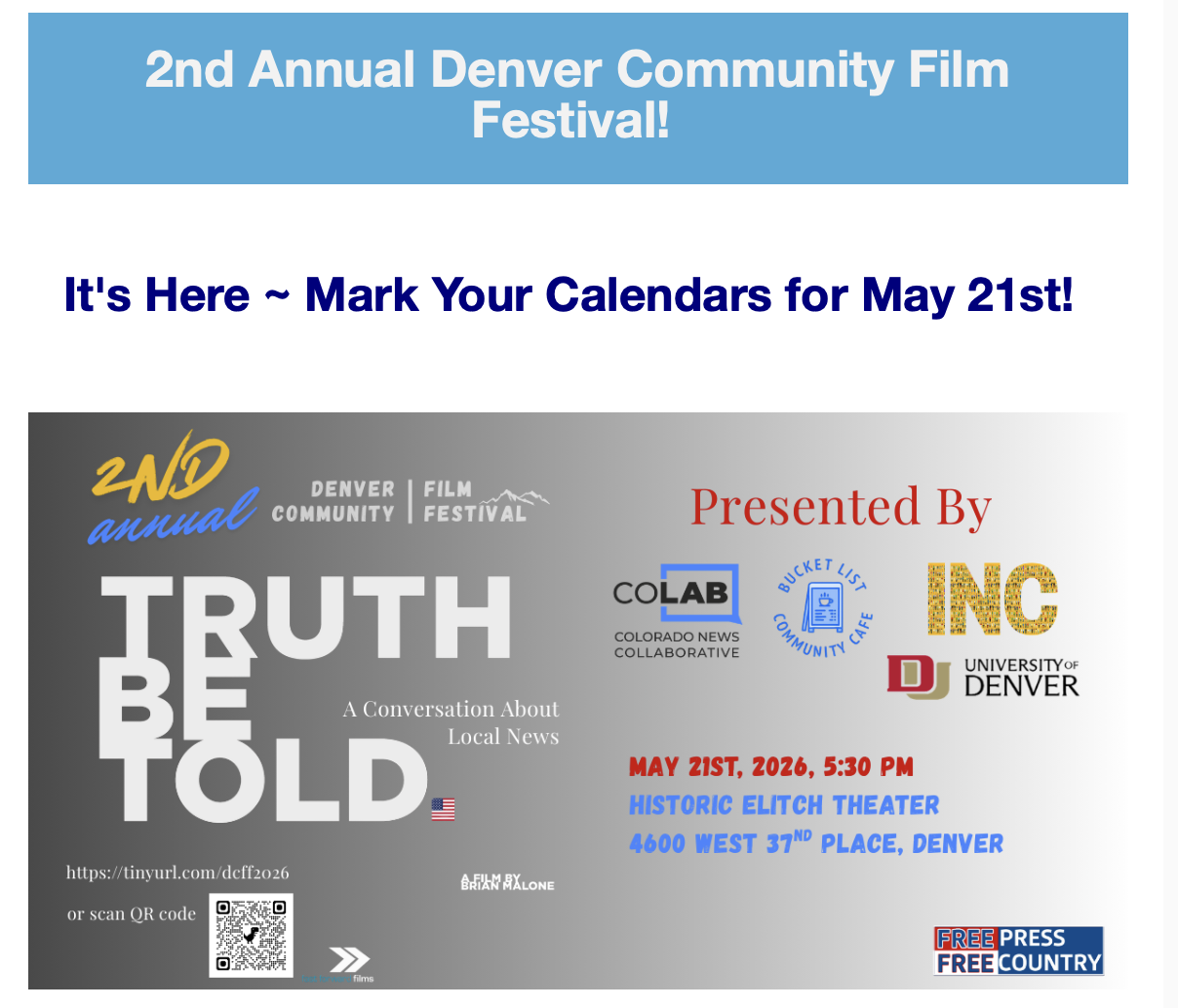 2nd Annual Denver Community Film Festival!&nbsp;