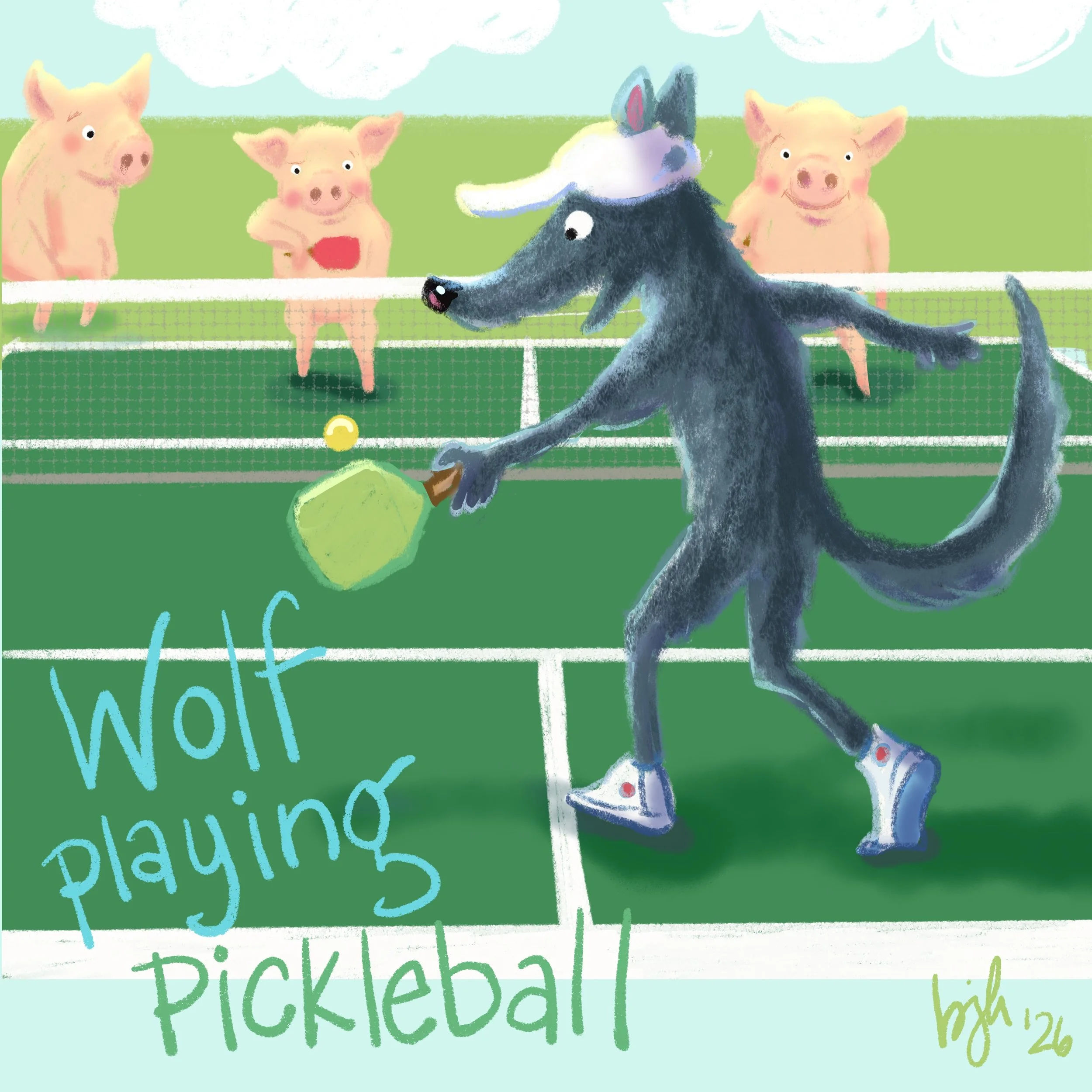 "Wolf playing Pickleball"