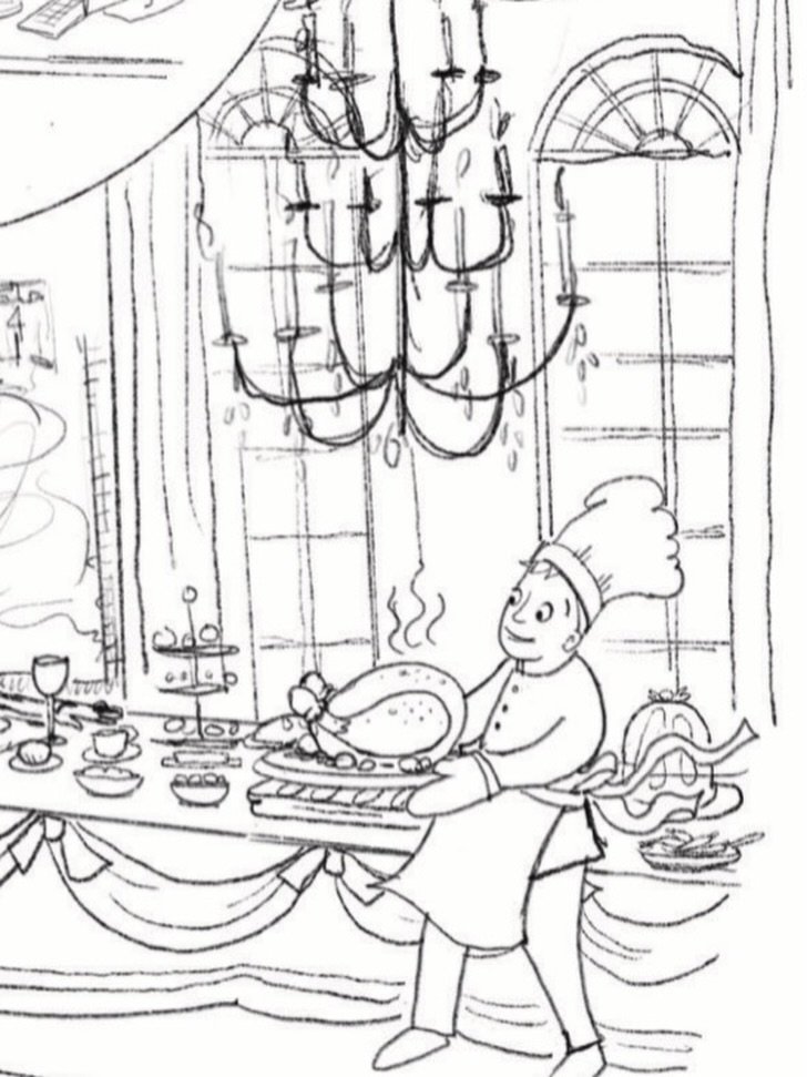 I do 3-4 rough sketches before I decide on what rough sketch I&rsquo;ll initially present to the author on each page. They go from basic shapes to outlines, to what I can use to draw the final drawing&hellip; all before color! The rough sketches are 