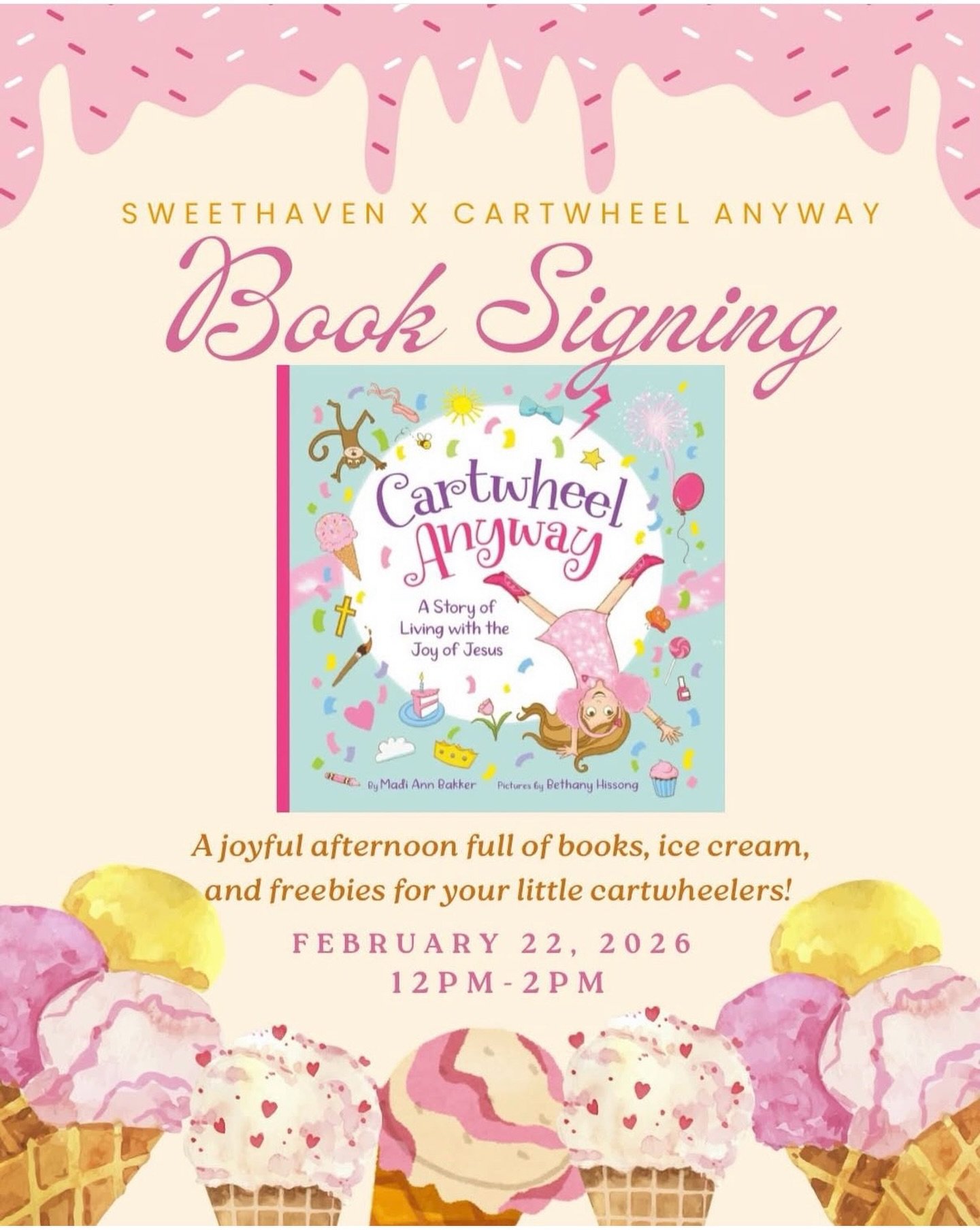 Madi is doing a book signing in Franklin, TN and I am going to make a rare appearance there too!!😳💕&hellip; If you&rsquo;re in the vicinity, come join us to celebrate the release of Cartwheel Anyway: A Story of Living with the Joy of Jesus! 🩷 It&r