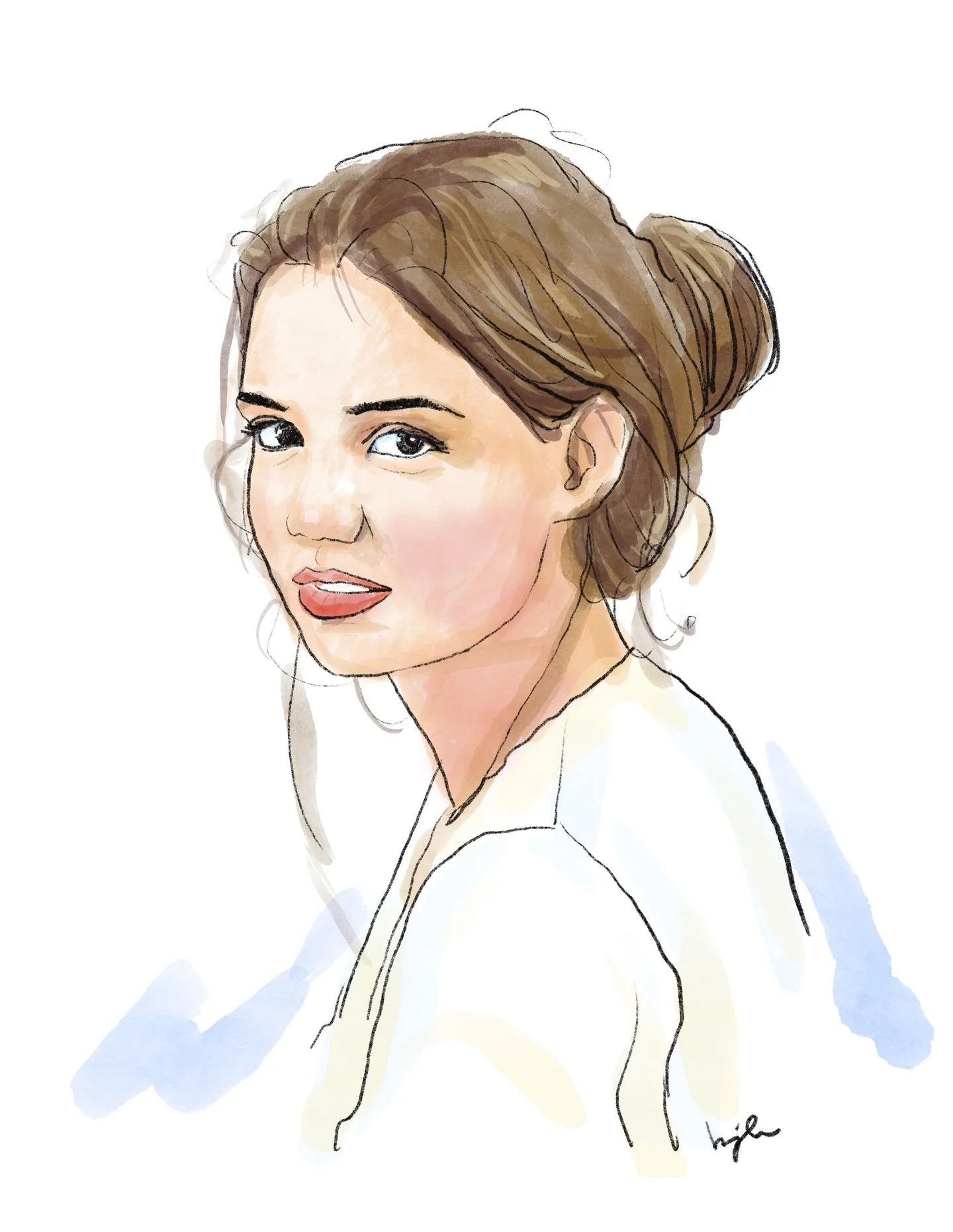 I&rsquo;ve had to switch gears and am starting to draw more realistic characters for my next project. Today I ended up doing this quickly for fun&mdash; sometimes just playing with brushes can bring up different styles. This is drawn from a photo of 
