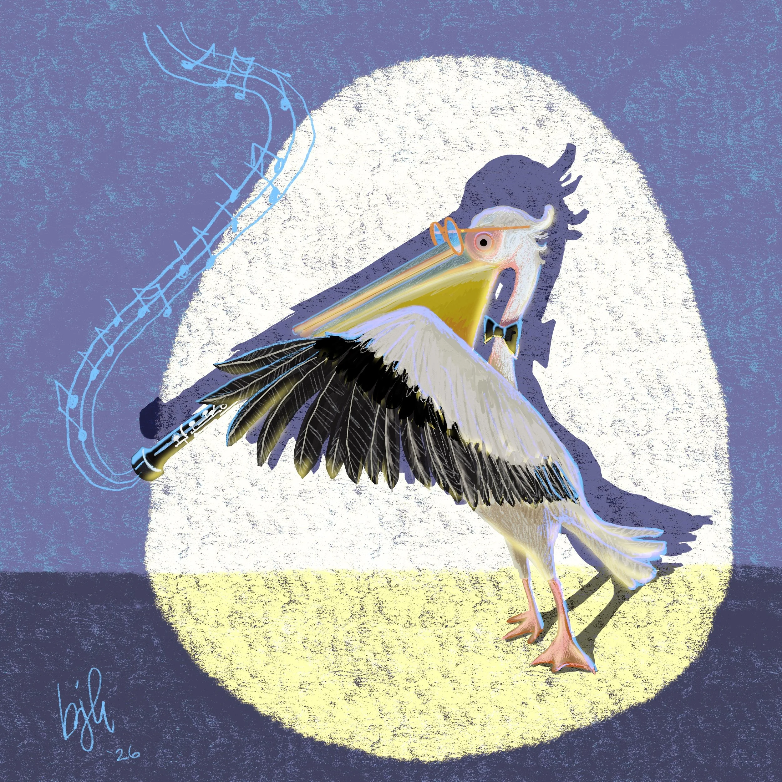 Pelican playing Oboe"