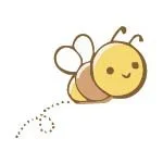 Cute cartoon bee with smiling face and dotted flight path