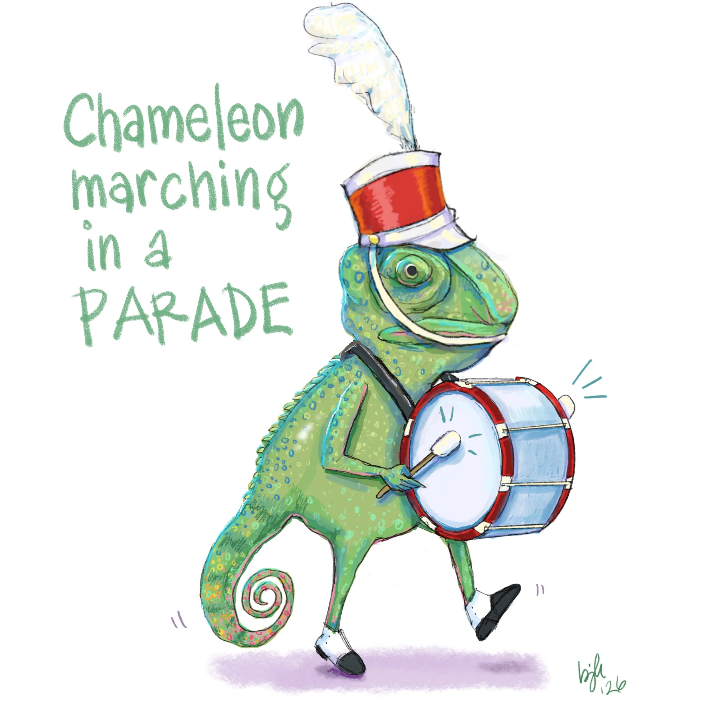 "Chameleon marching in a Parade"