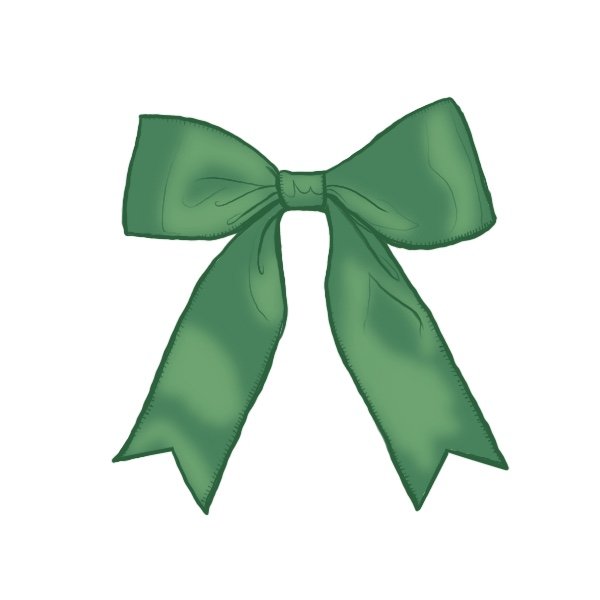 Green ribbon tied in a bow.