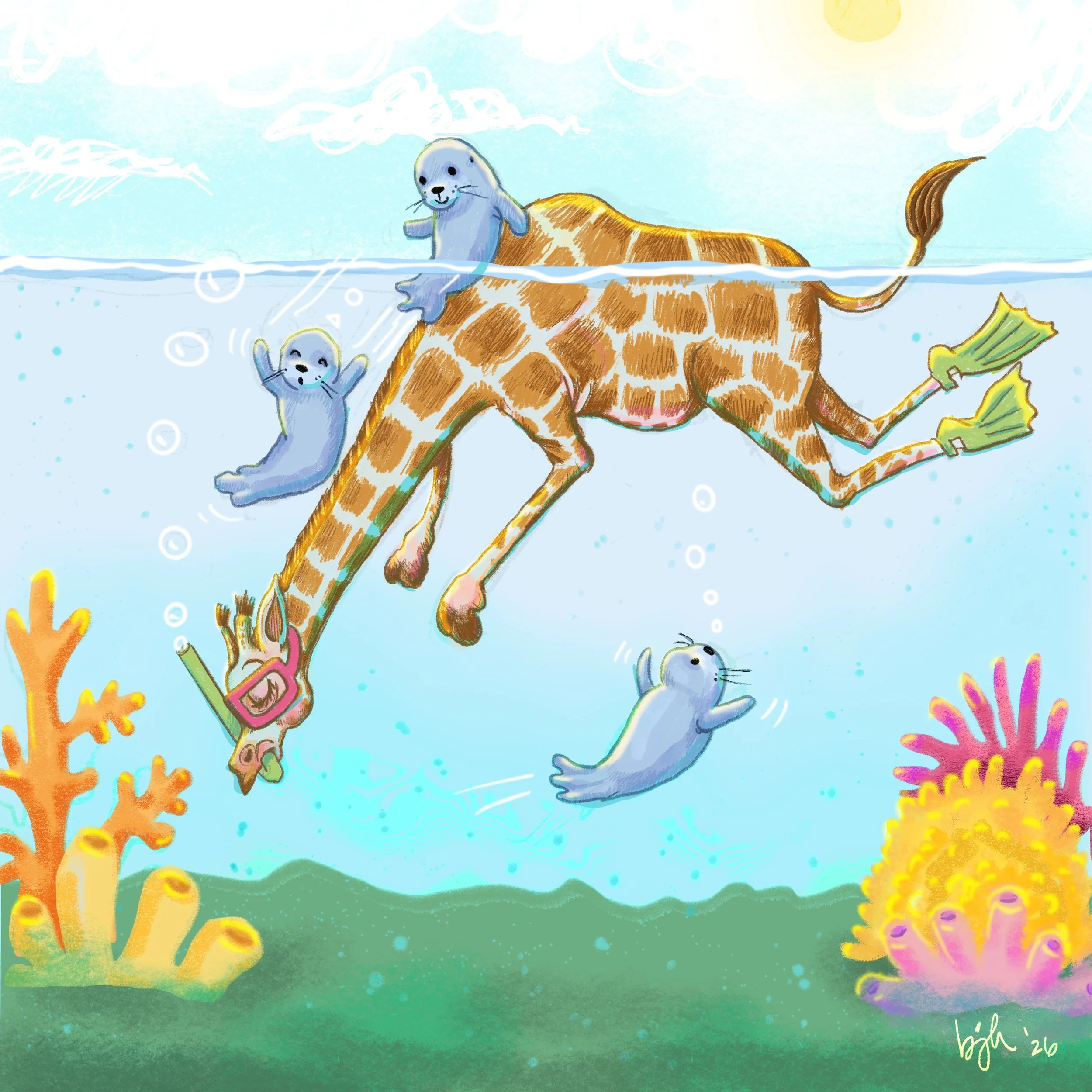 "Giraffe Snorkeling"