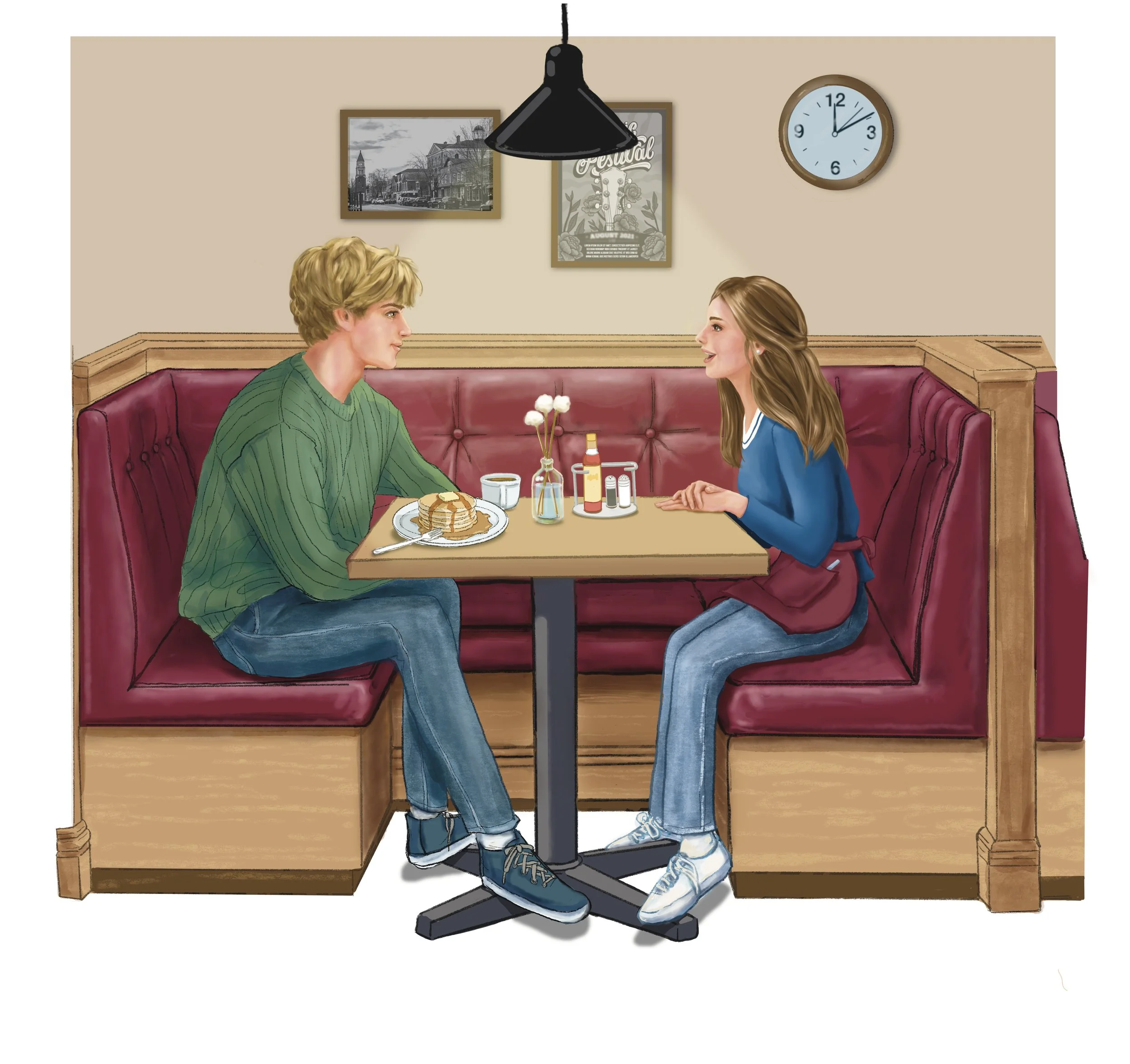 Diner Scene Half Page Illustration for Finding Worth: Lexi's Story by Kaitie Gill