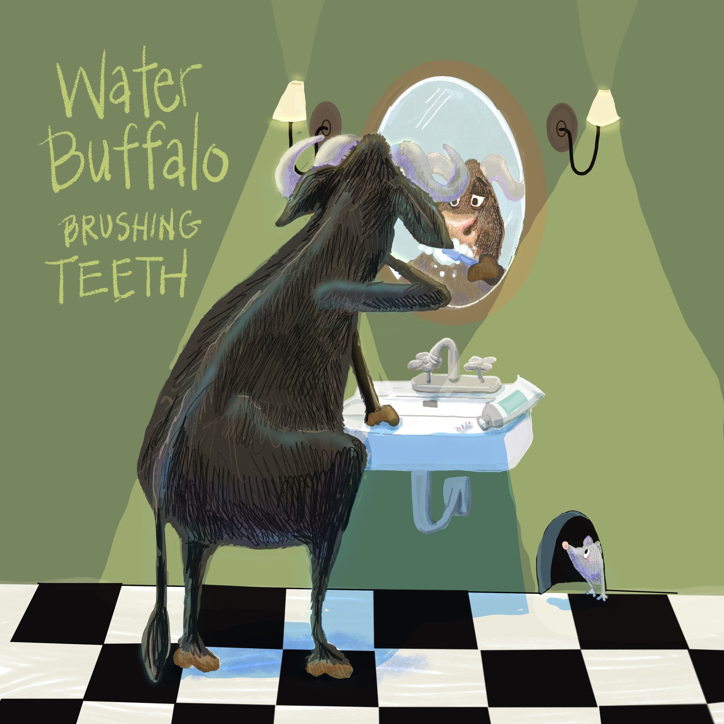 "Water Buffalo brushing it's teeth"