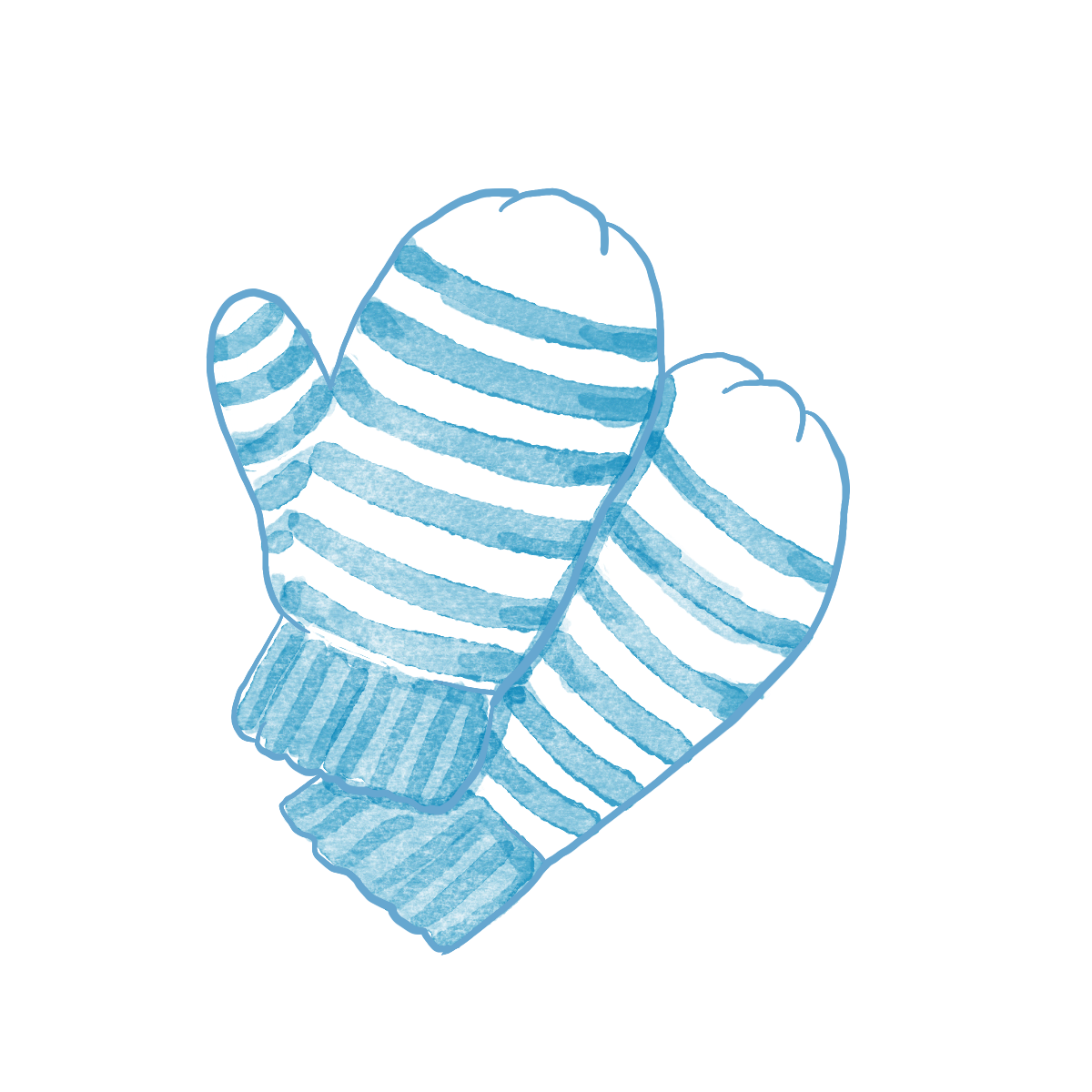 Blue and white striped mittens with a watercolor effect.