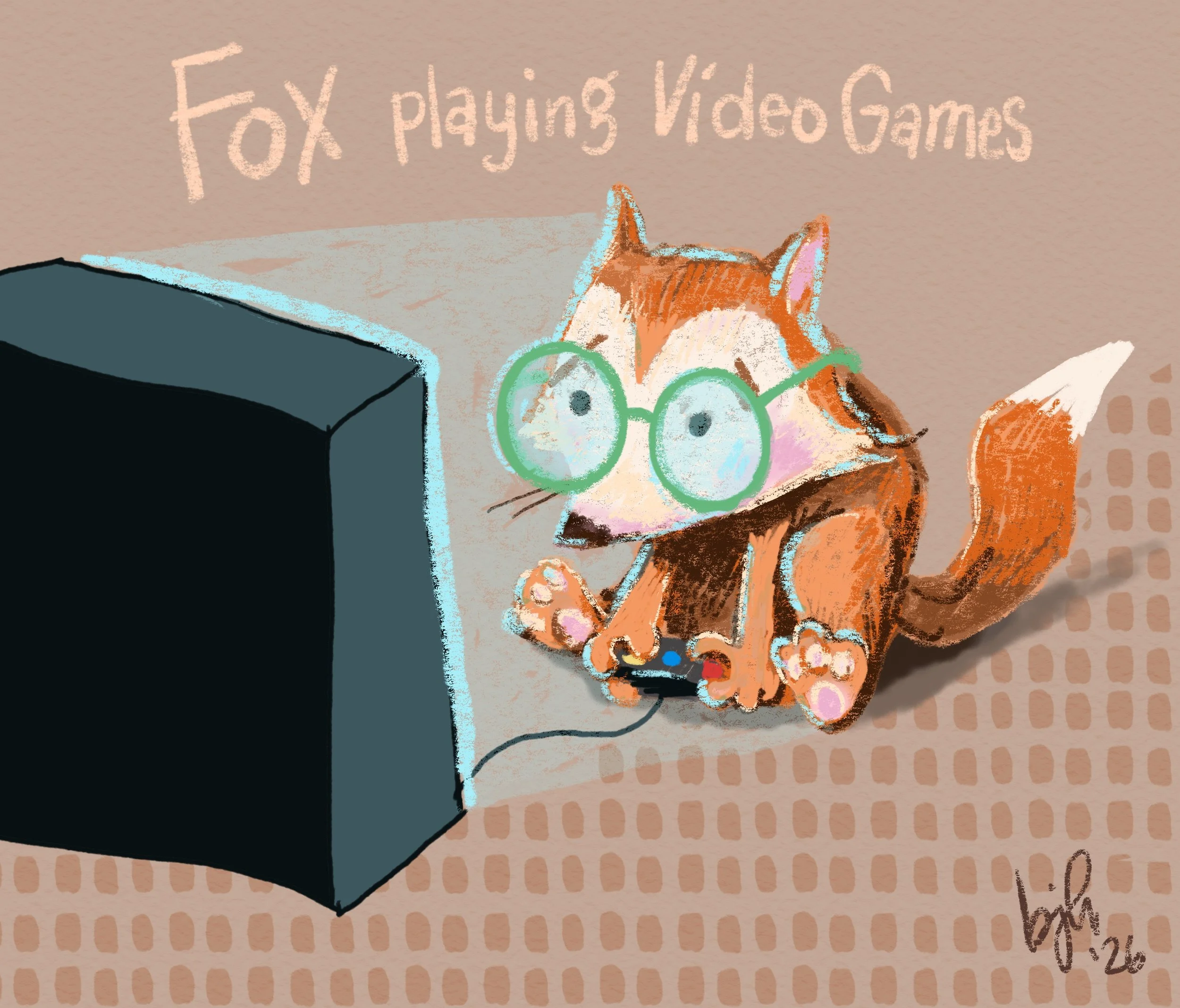 "Fox playing video games"