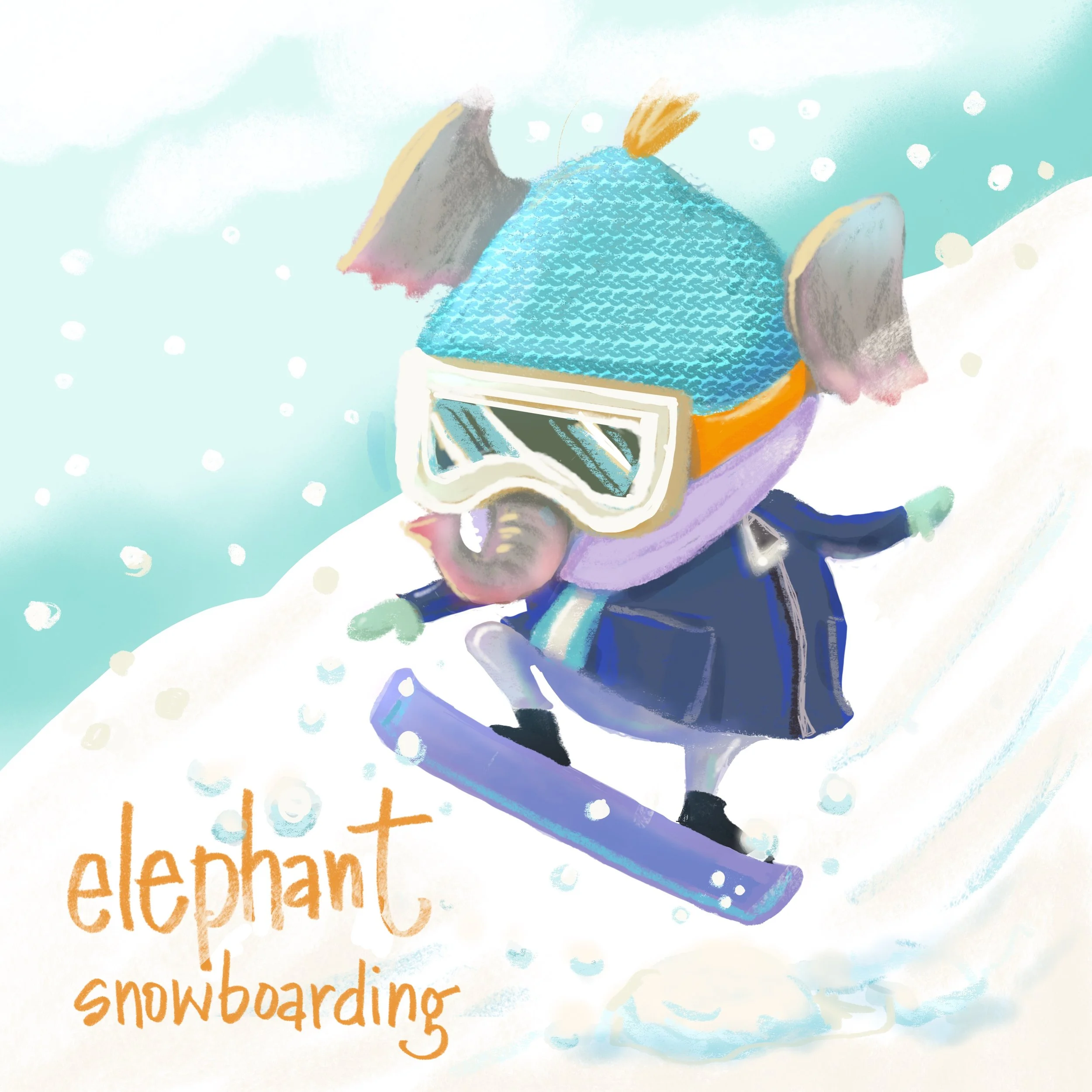"Elephant snowboarding"