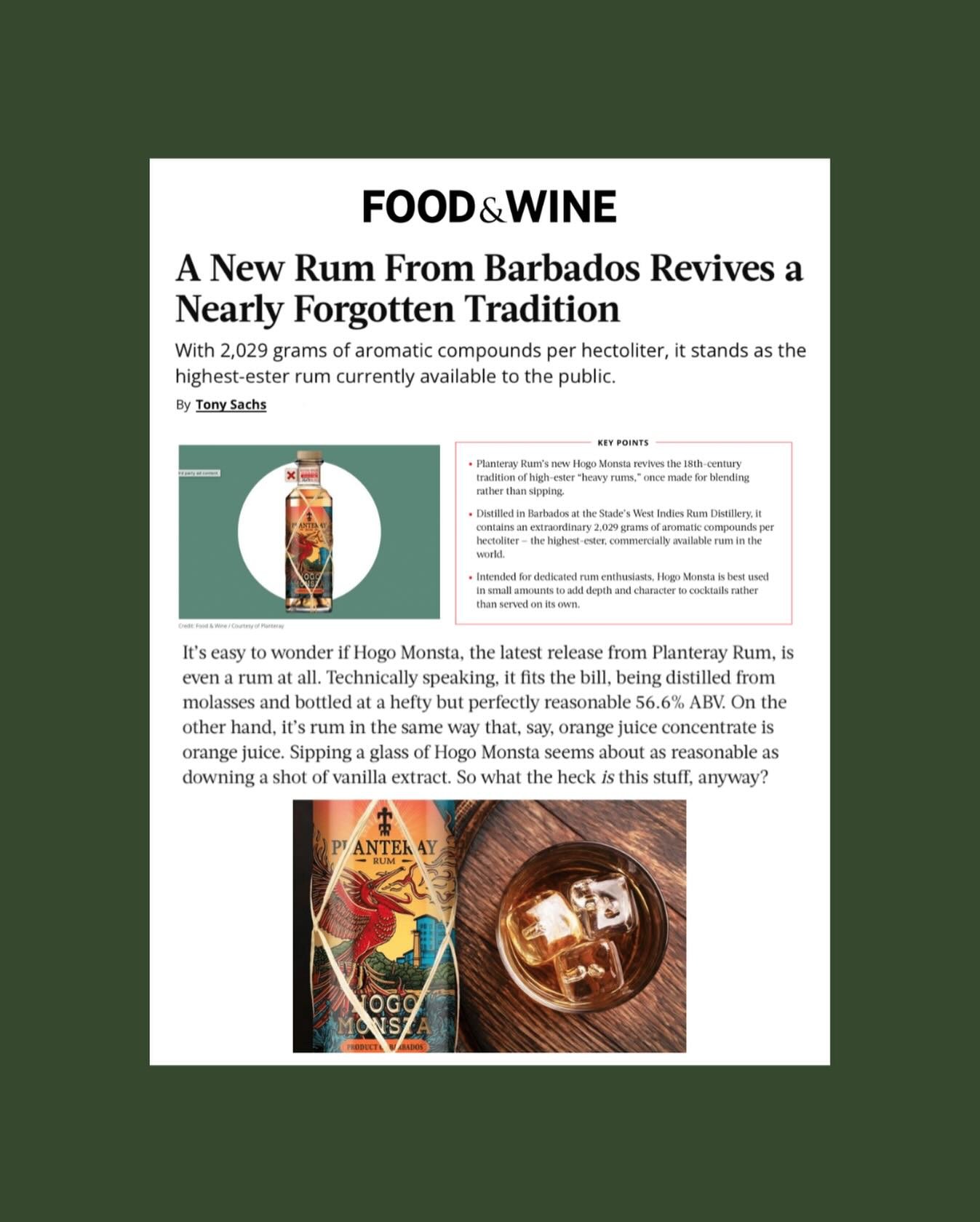 Planteray Hogo Monsta Rum&hellip;you just gotta try it. Read @retromannyc article in @foodandwine to understand more. Happy searching!