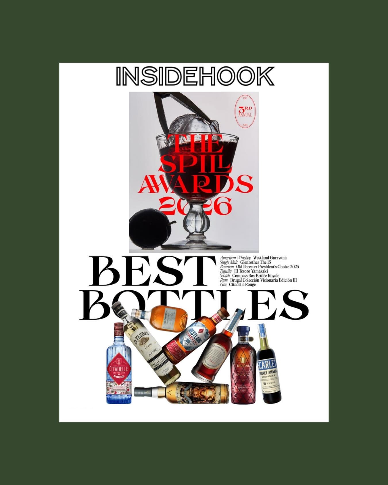 Excited to share that two of our clients are included on InsideHook The Spill Awards 2026. Congrats to El Tesoro and Citadelle and thank you Kirk Miller and Amanda Gabriele for the inclusion!