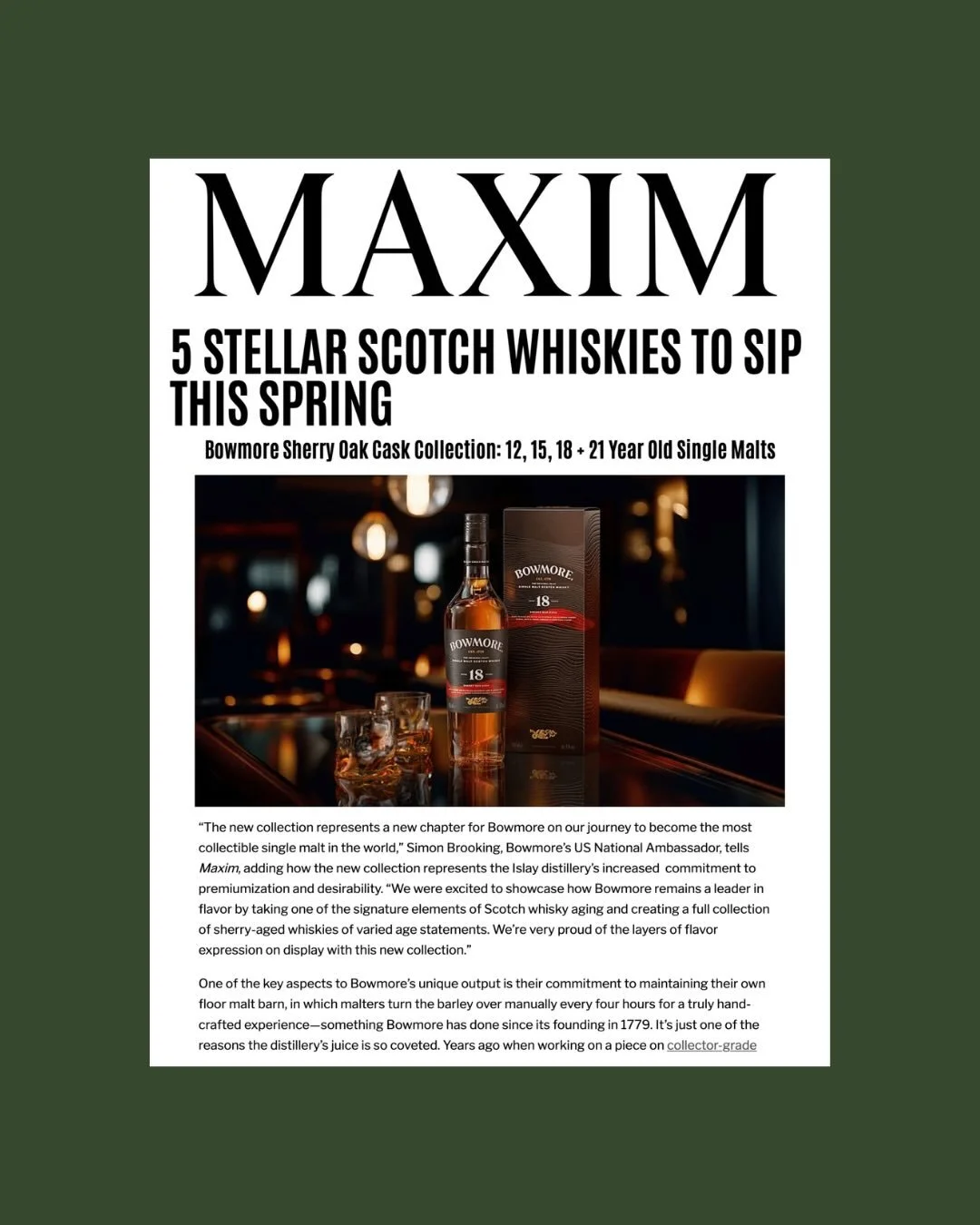 Thank you Nicolas Stecher and Maxim for including Bowmore and Laphroaig in your round-up of stellar scotches!