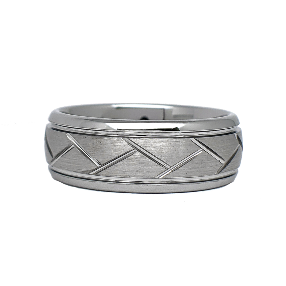 Grey & Blue Tungsten Band with Crossing Stripes — Zareh's Jewellery