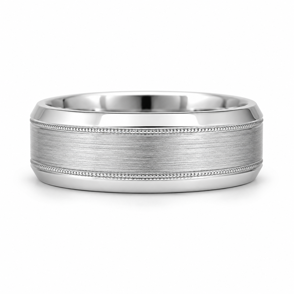 10K White Gold Band with Brushed Center and Beveled Edges (7mm)