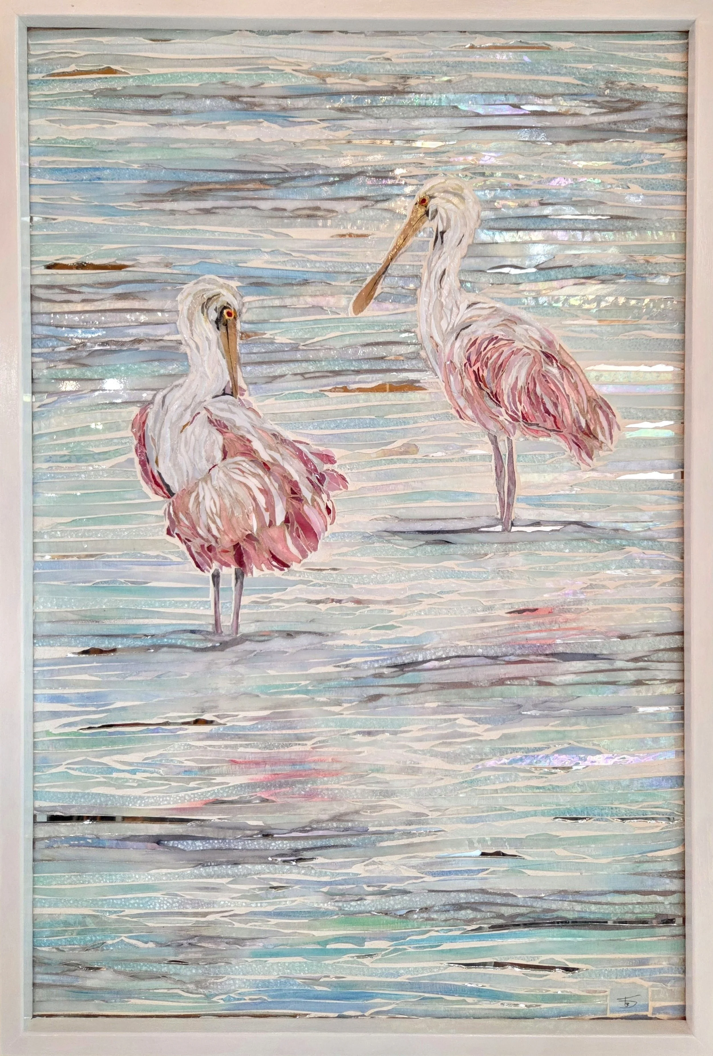 Splash of pink, Tess Blum, Glass Mosaic on wood panel, 21" w x 31.5" v, $1,000, tessmarieblum@gmail.com