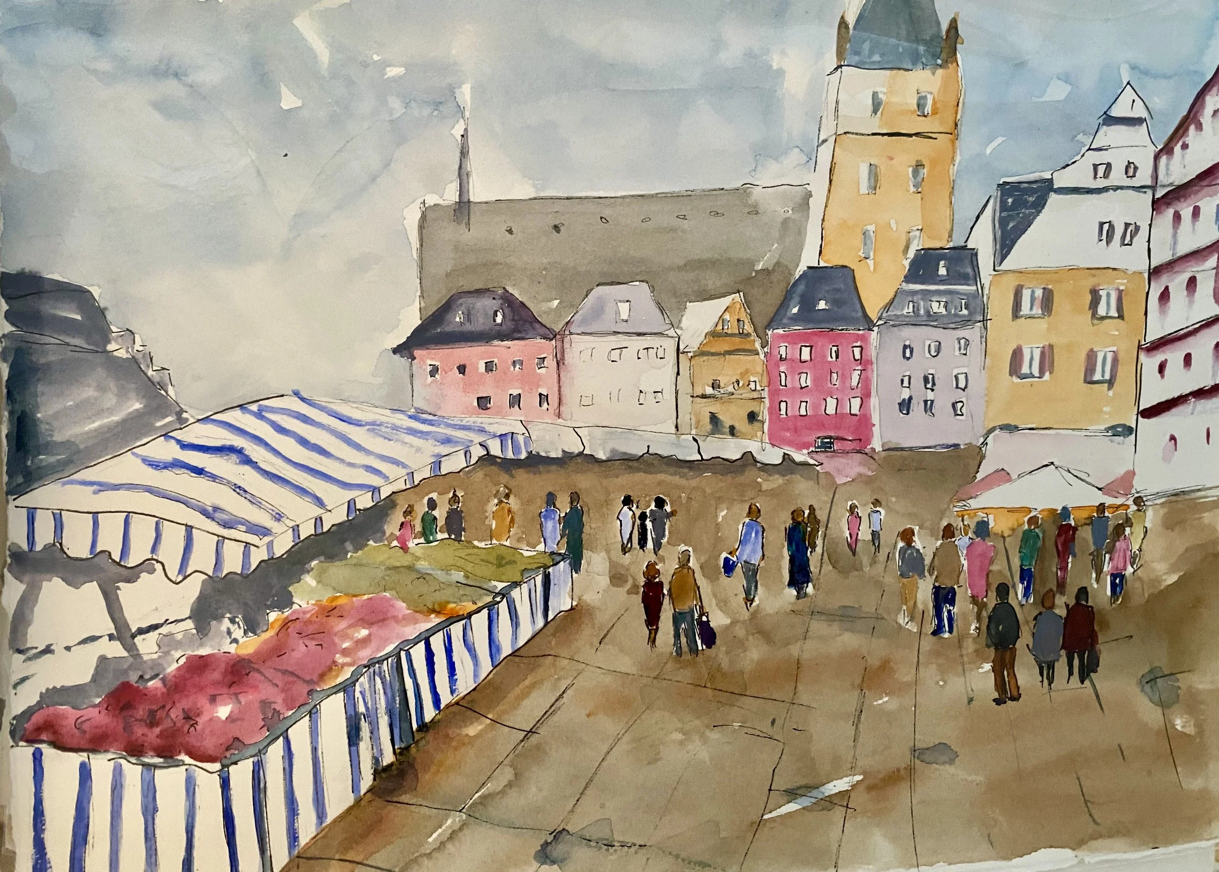 Lois Berardi- Watercolor- 16 ½” x 21”- Gathered in Colorful Harmony- $300 