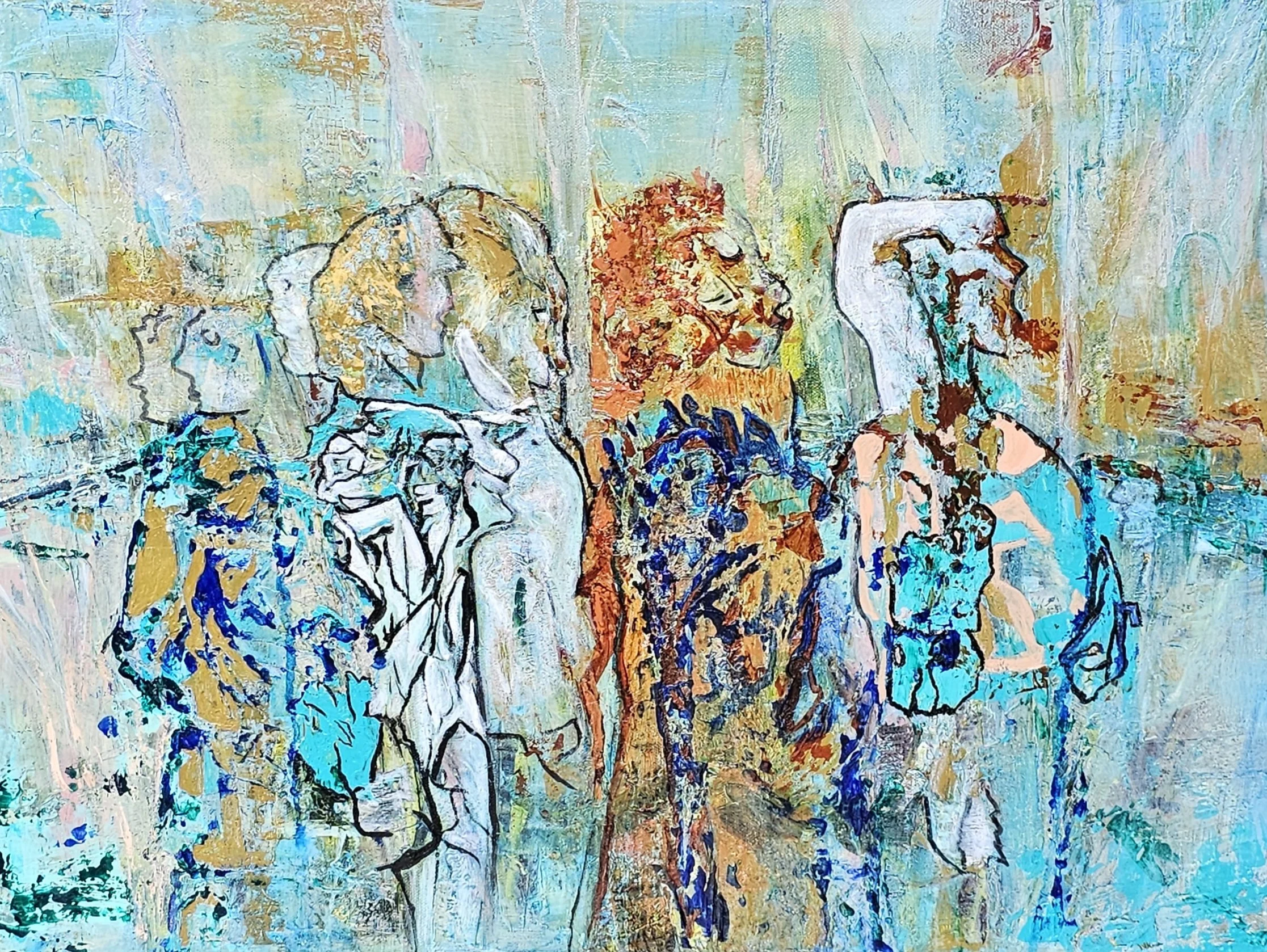 Katheryn Hammer-Witty; khammerwitty1@gmail.com; oil; 19 x 25; In Costume; 395; Through customed figures and atmospheric brushstrokes, this painting embodies the Alter Ego, reminding us that we are all merely players upon a stage.