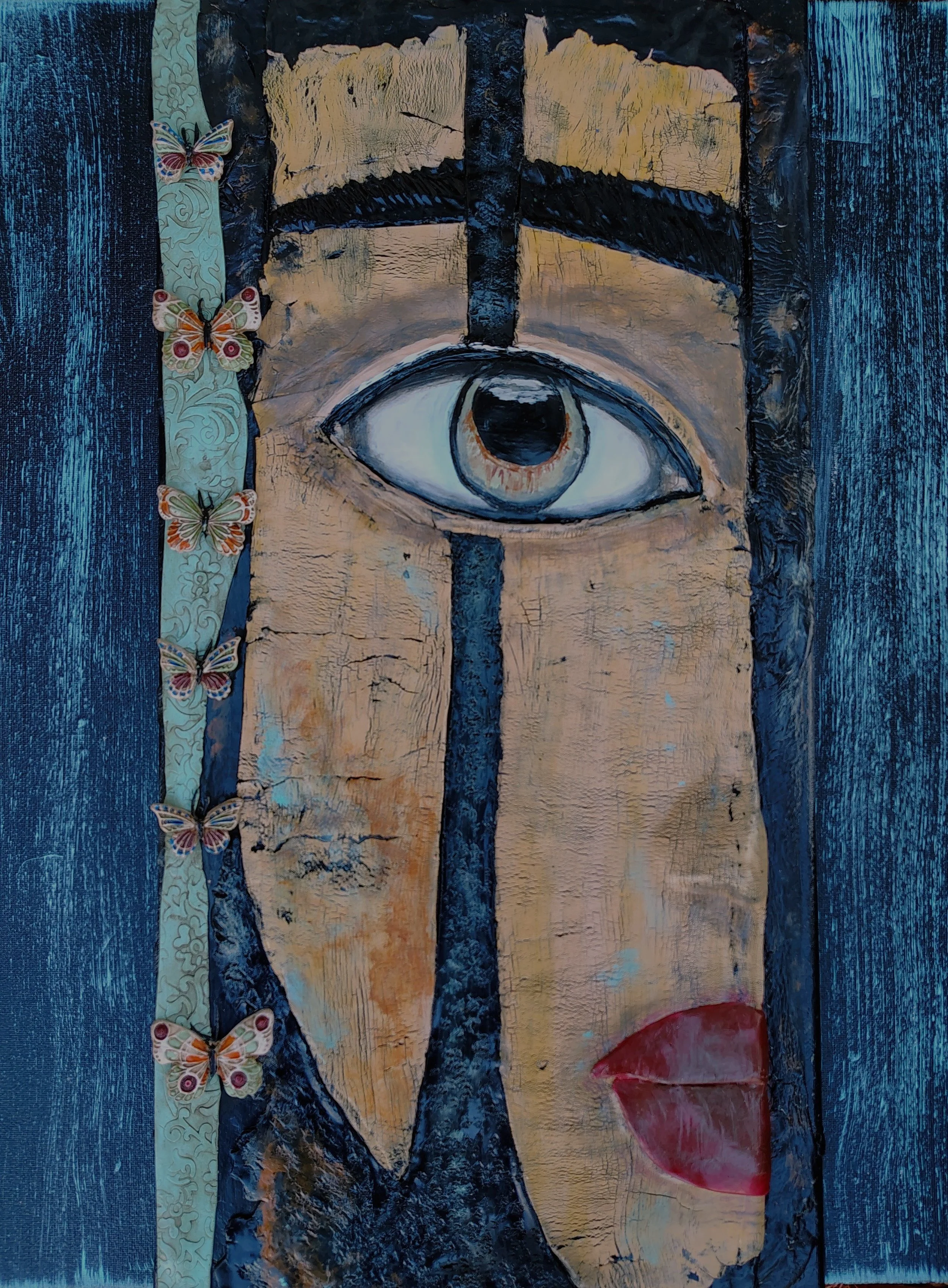 Kim Martinez - Gaze - Clay on Wrapped Canvas - 20" x 16" - $475 - kimmudclayart@gmail.com